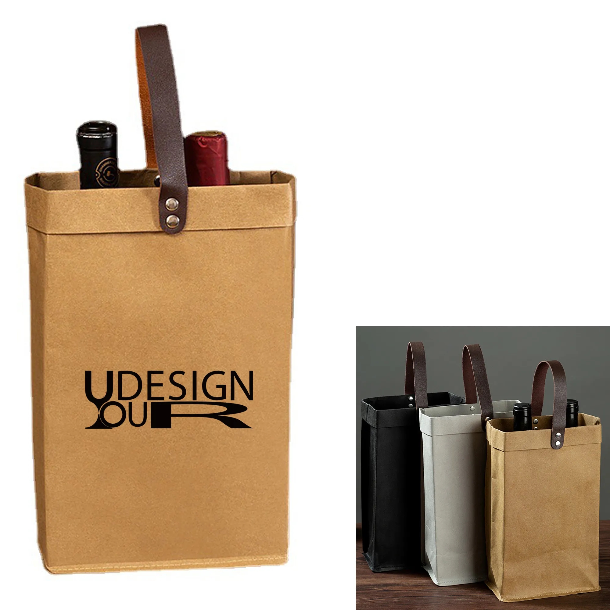 10.8" x 6.3" x 3.2" Two Bottle Kraft Paper Bag 1