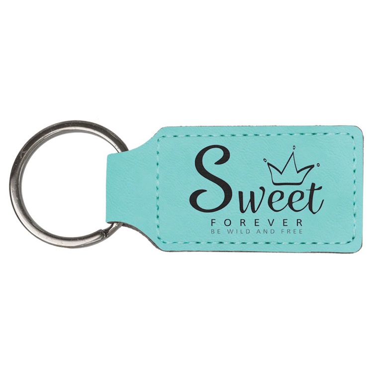 2 3/4" x 1 1/4" Teal Leatherette Rectangle Keychain 1