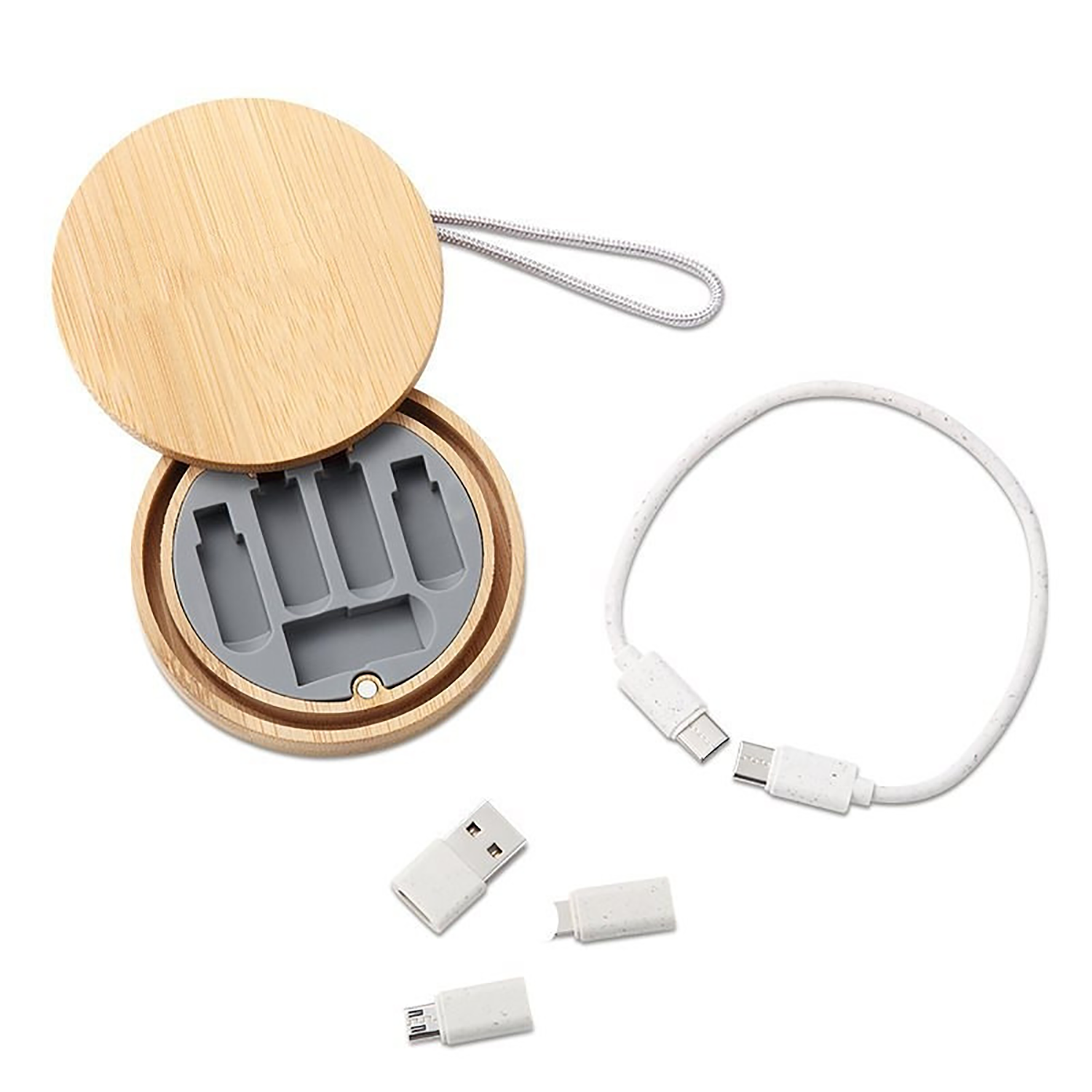 Round Bamboo Data Cable Storage Box 2