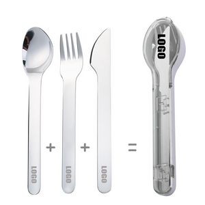 3 In 1 Portable Flatware Set Stainless Steel Fork Knife Spoon With Plastic Case 4