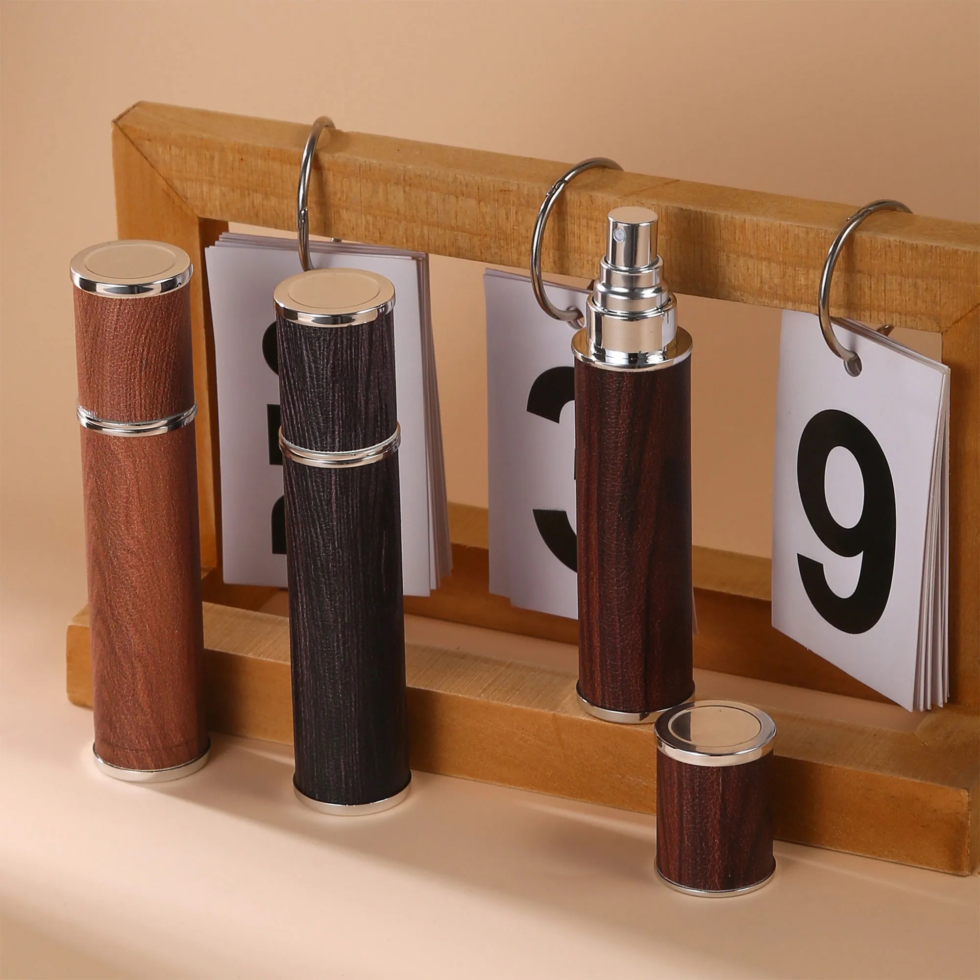 Luxury Leather Wood Grain Perfume Atomizer 5