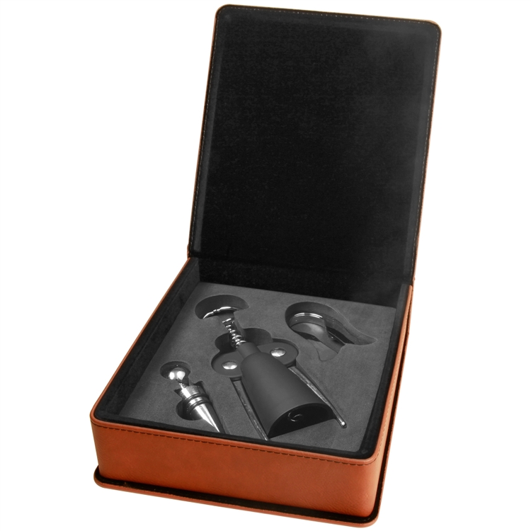 Leatherette Three-piece Wine Set - Rawhide 1