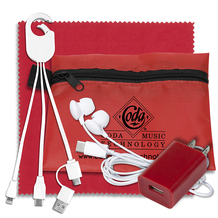 Mobile Tech Charging Kit with Earbuds, Charging Cable and Charger In Zipper Pouch 7