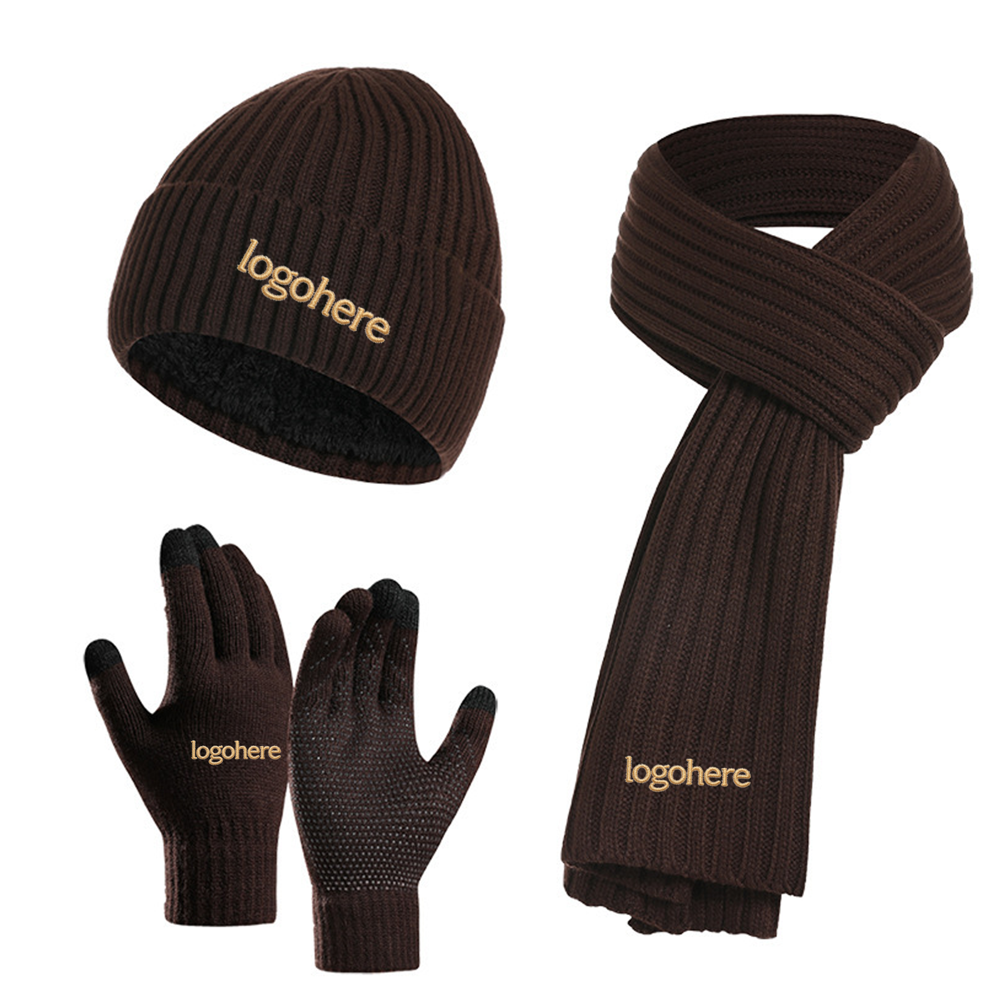 MOQ 10 Embroidered Cold Weather Combo, Beanie Scarf Touch Gloves 6