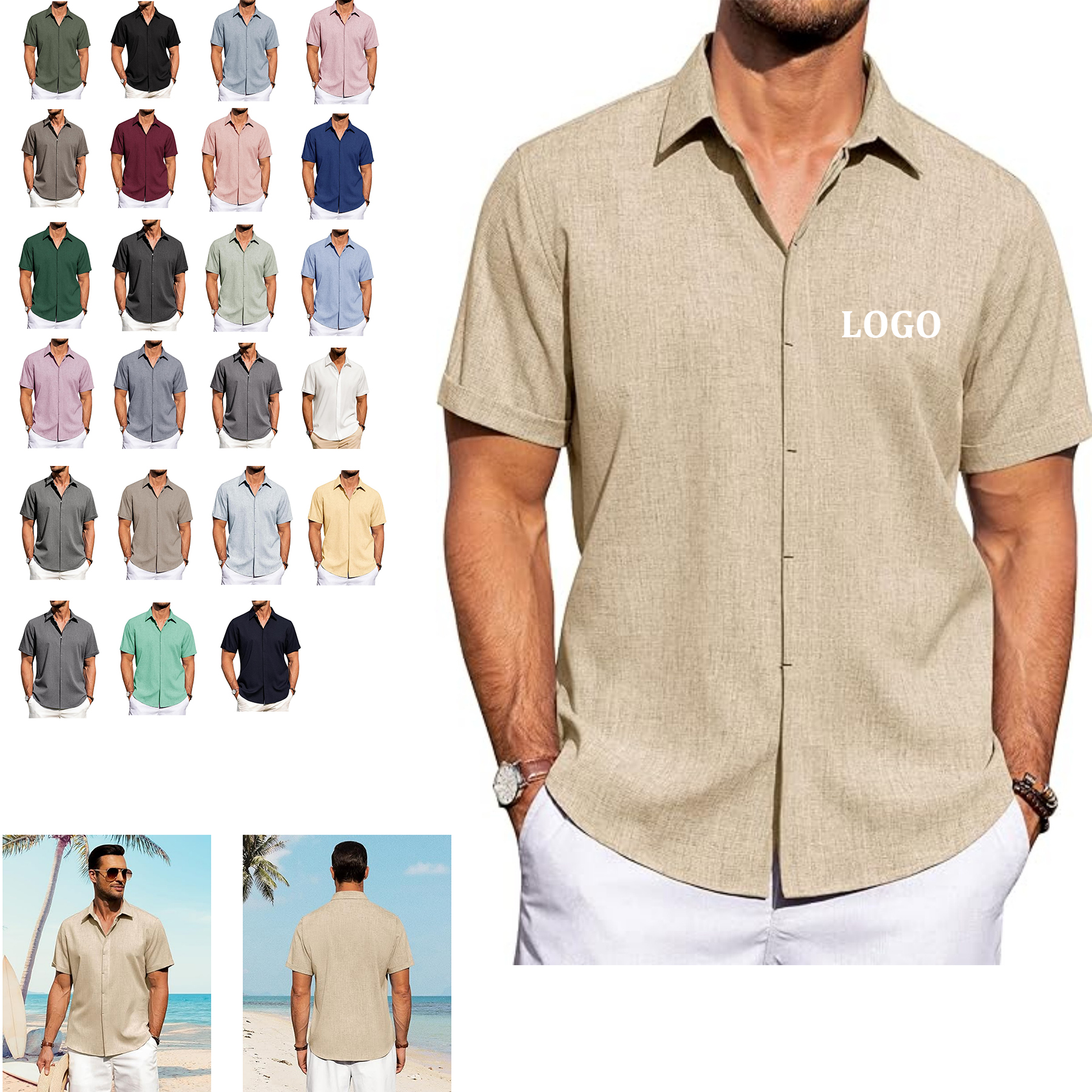 Men's Linen Casual Short Sleeve Shirt 15