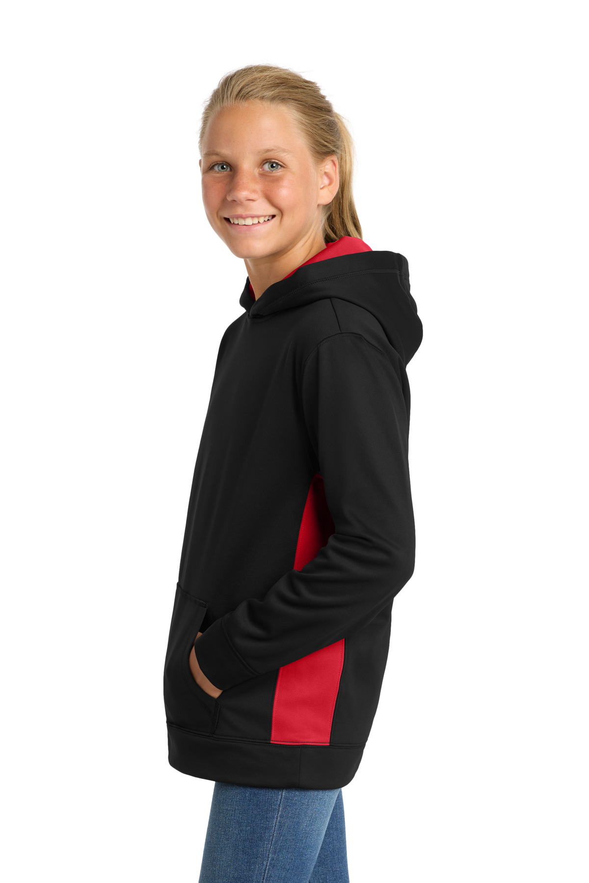 Sport-Tek Youth Sport-Wick Fleece Colorblock Hooded Pullover. YST235 33