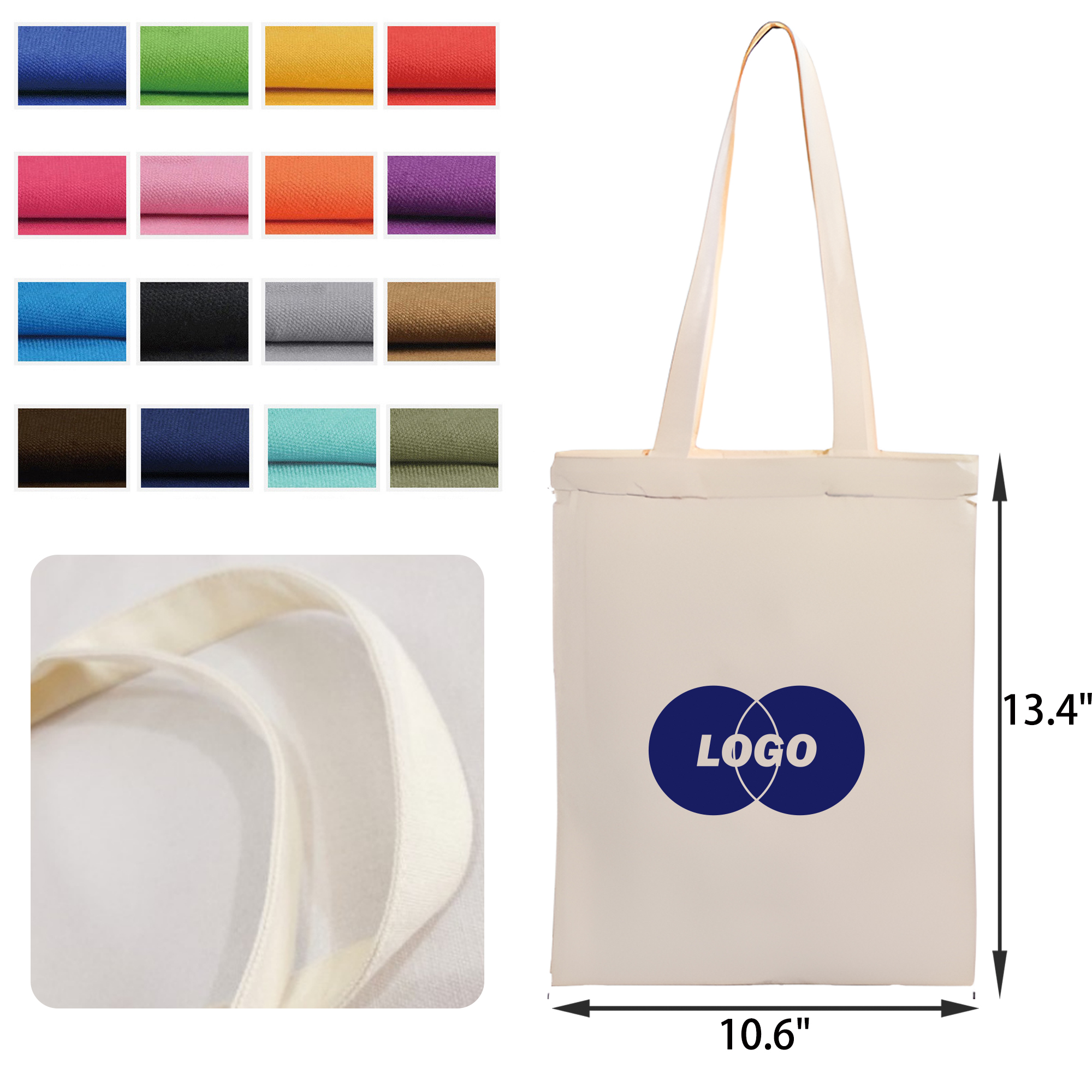 MOQ 50 PCS Practical Solid color Canvas Tote Bag, custom tote bag with logo imprint 3