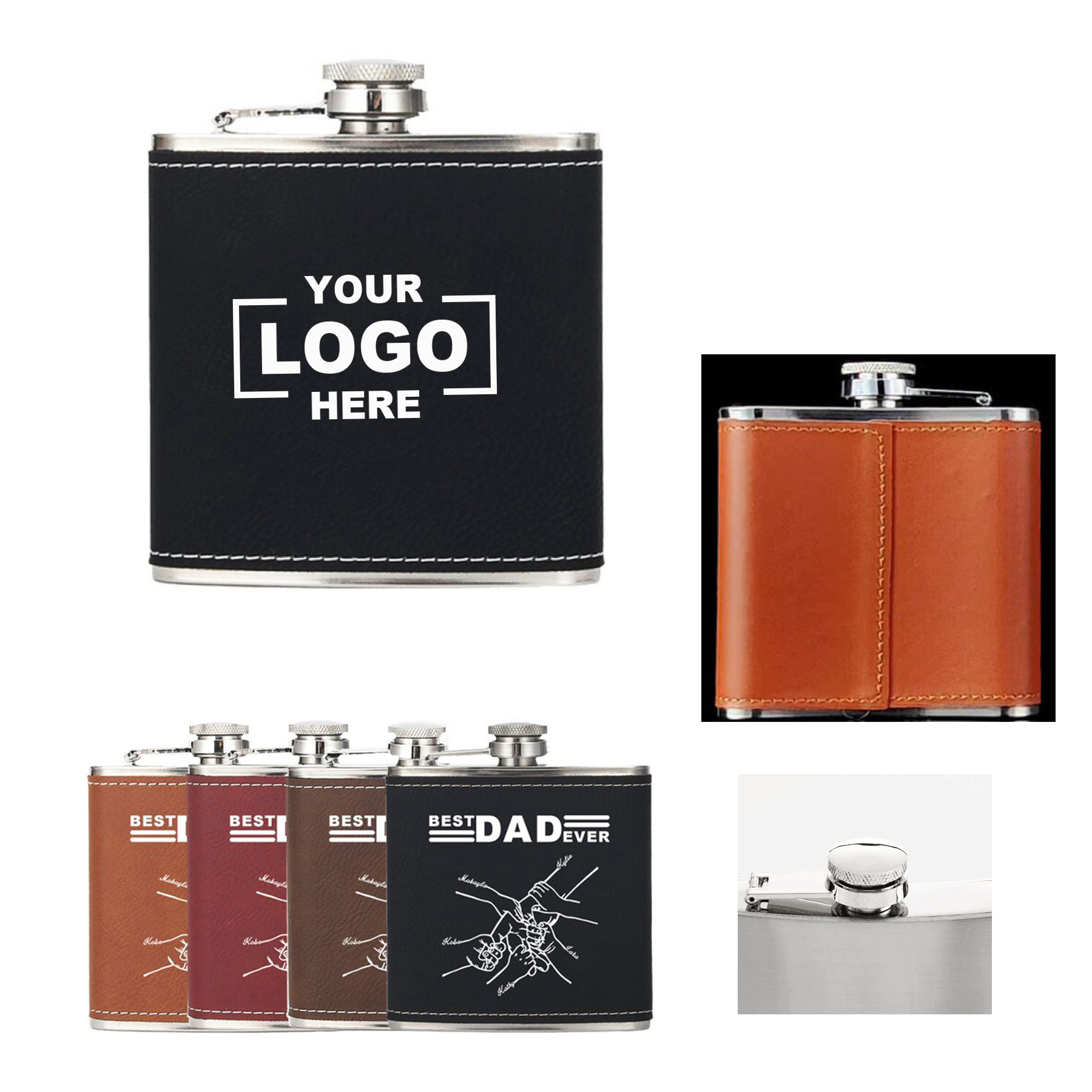 6 oz Stainless Steel Colourful Leatherette Hip Flask 2