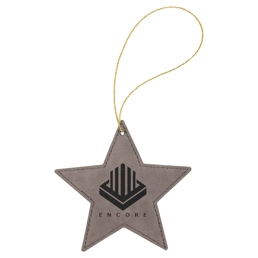 Gray Leatherette Star Ornament with Gold String 2