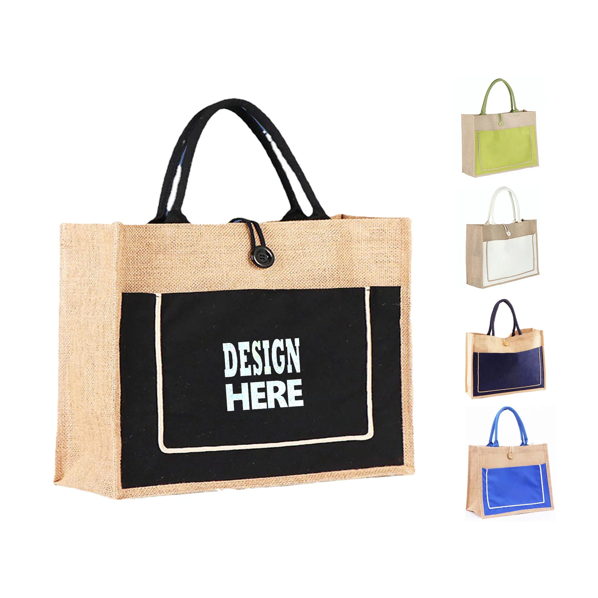 Jute Tote Bag w/Front Pocket, custom tote bag with logo imprint 2