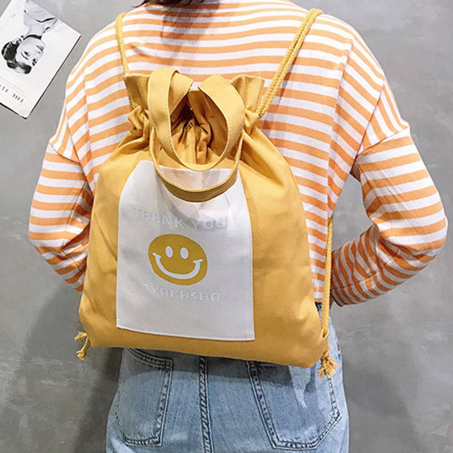 Canvas Drawstring Tote Bag w/ Pocket 3