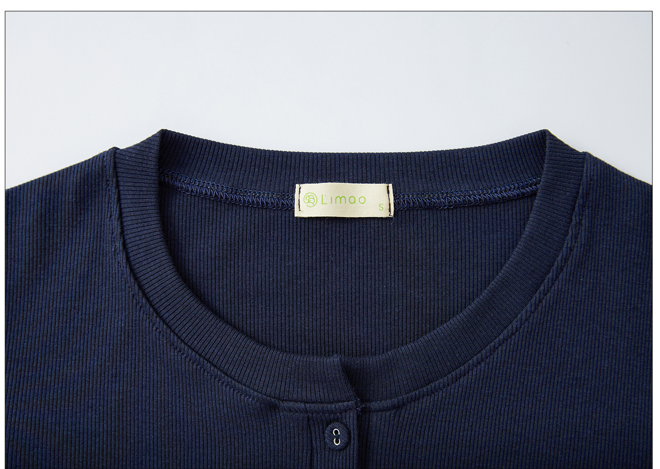 Long Sleeve Button Up Slim Fit Ribbed Knit Blouses 12