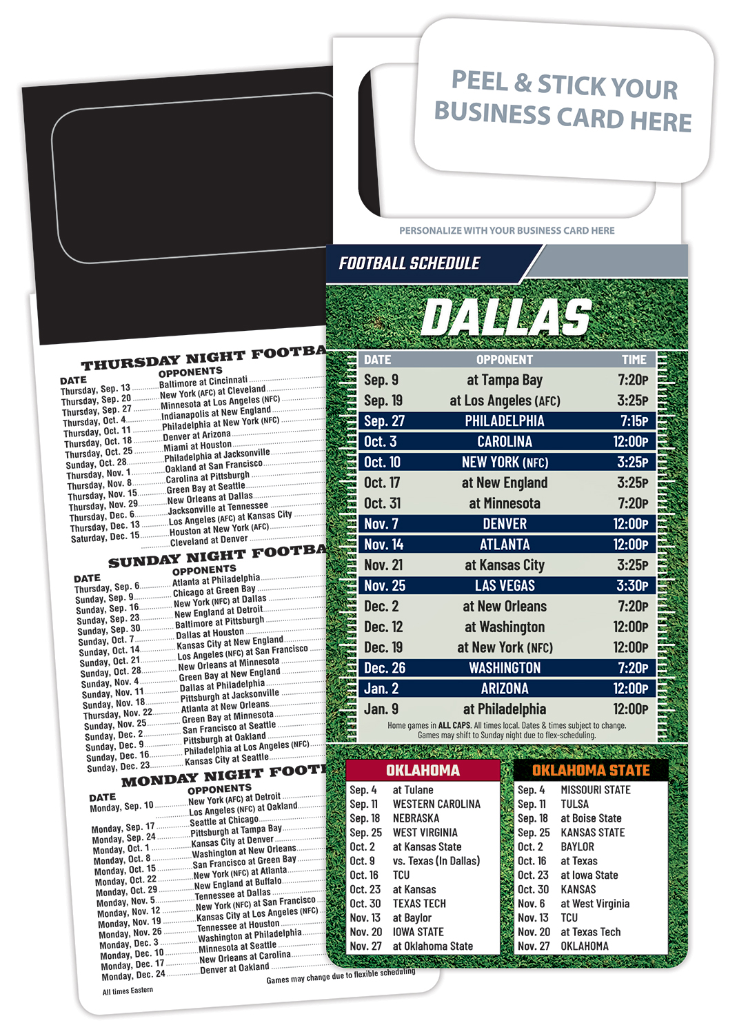 Pro Football Schedule Magnet - Peel and Stick Business Card (3.5x9)