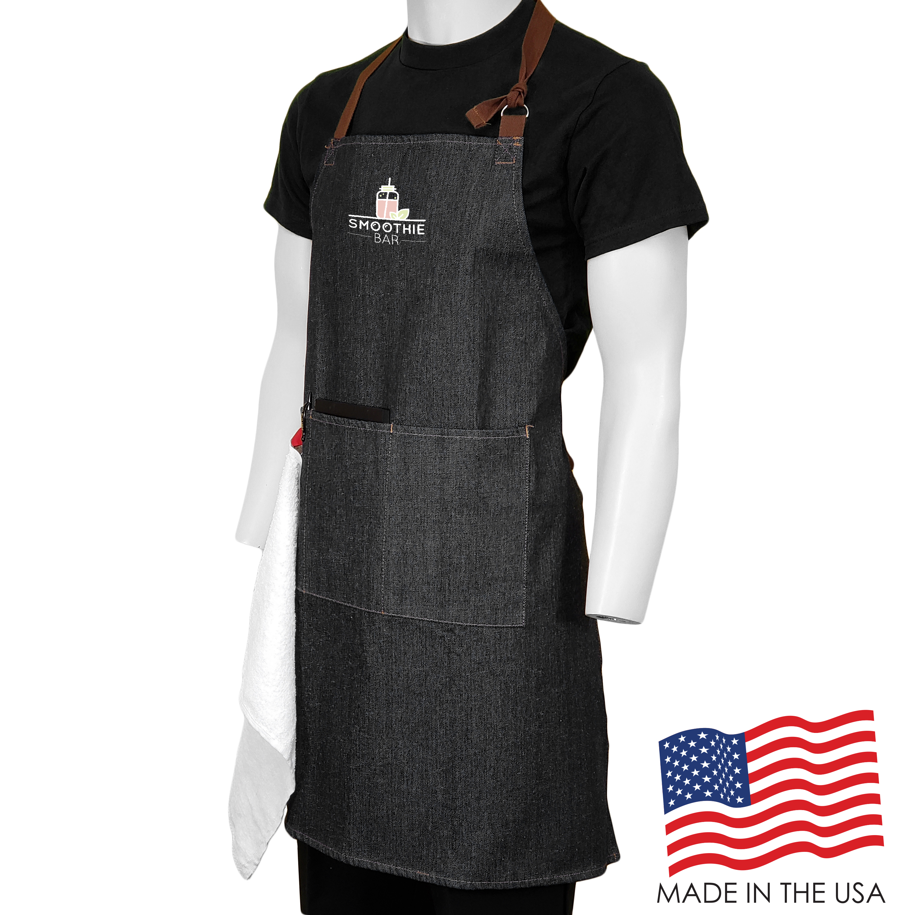 31 in. x 26 in. Adjustable Denim Bib Apron with Pockets (Full Color Logo) 3