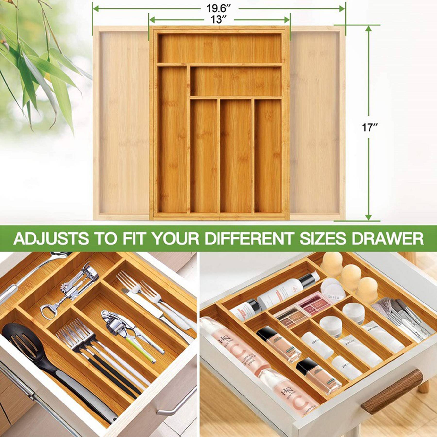 Bamboo Expandable Utensil Tray Organizer 6