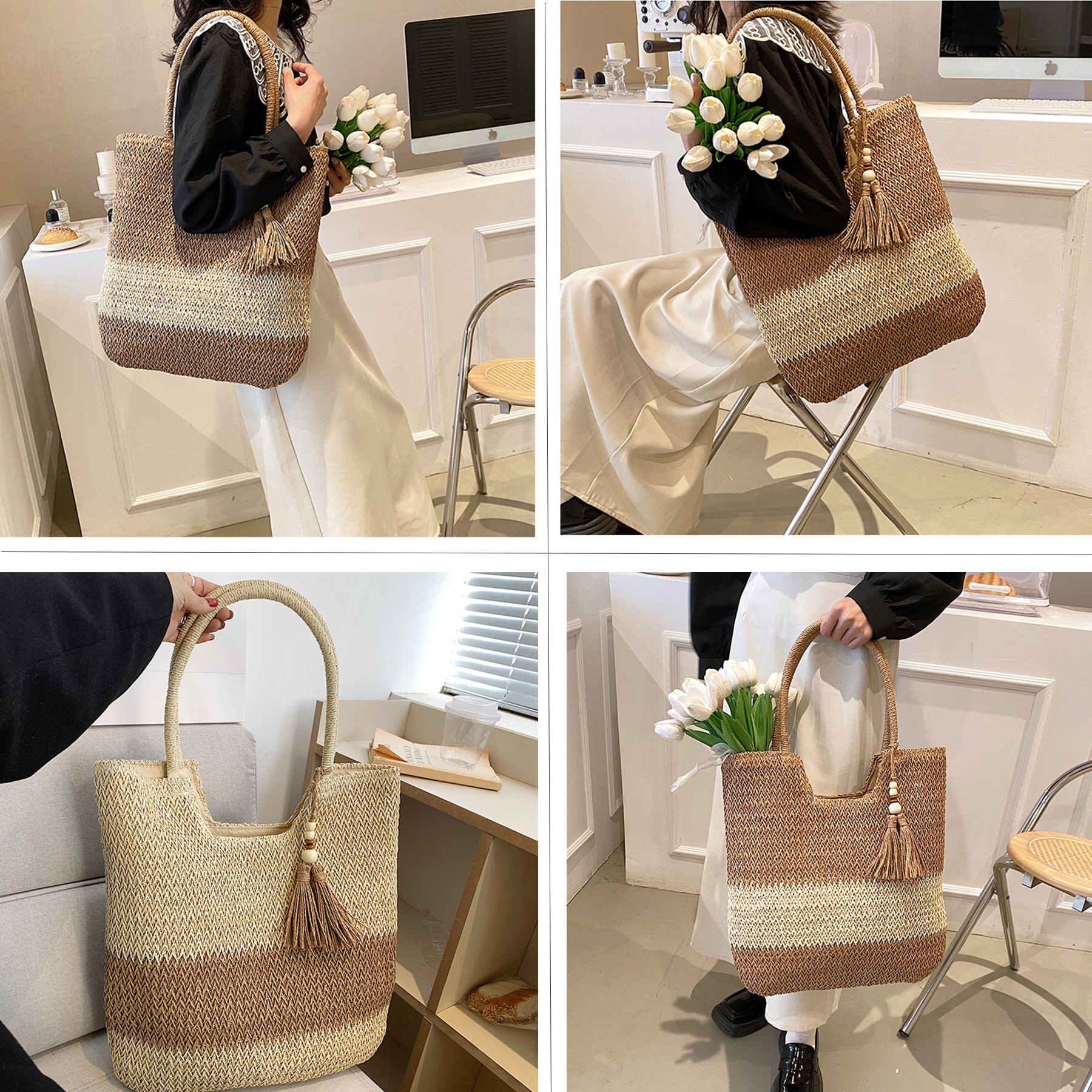 Jute Straw Bag Beach Woven Tote Large Rattan Shoulder Bag 3
