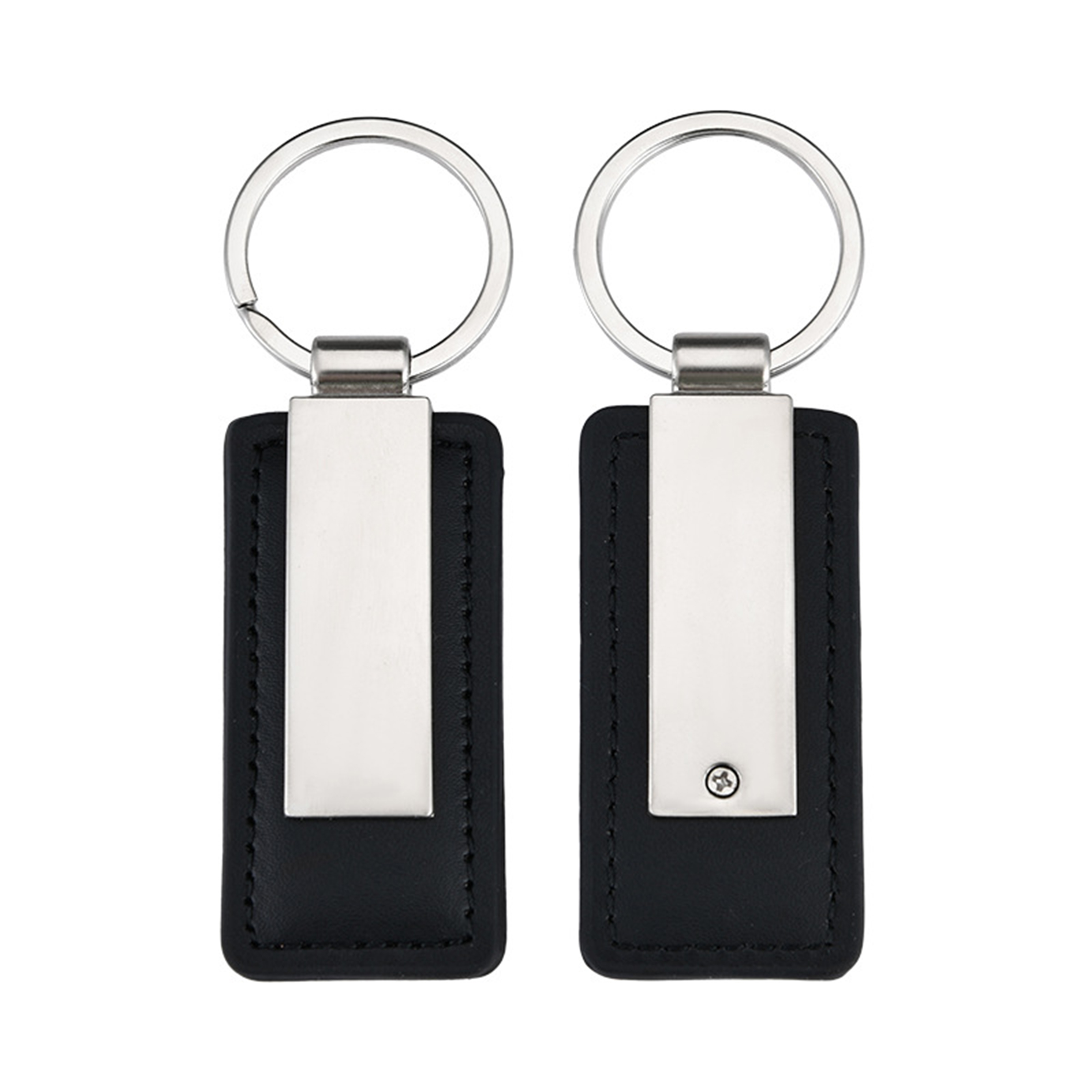 Rectangular Metal Keychain With Leather Accent 4