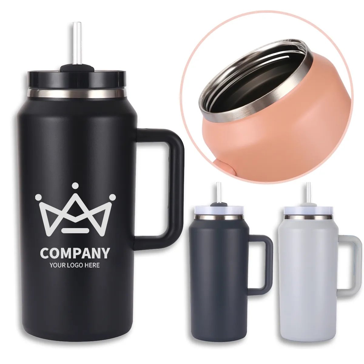64Oz Stainless Steel Insulated Coffee Travel Straw Mug Cup 1