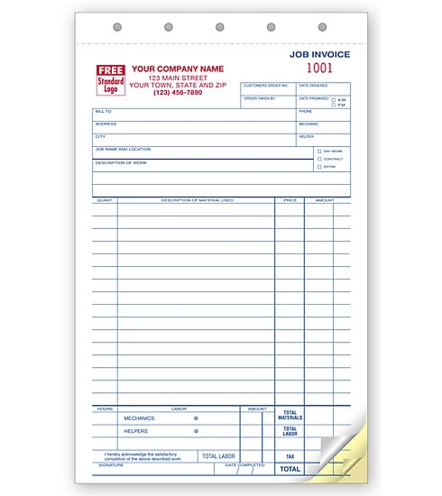Job Invoice / Work Order, Carbonless, Small 1