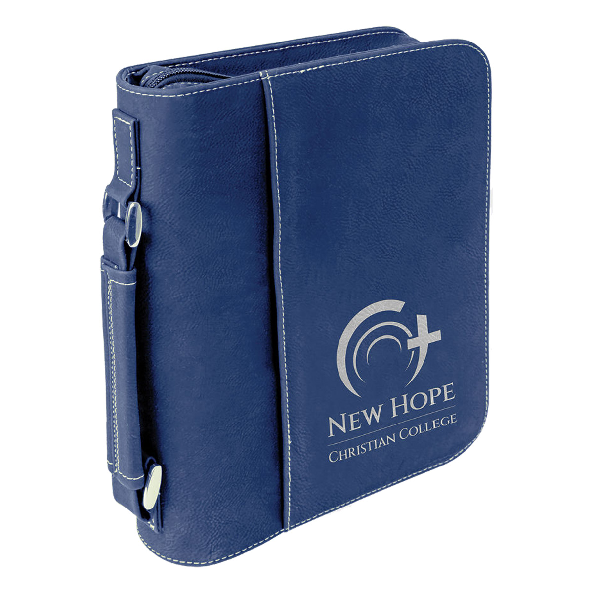 7" x 10" Blue & Silver Leatherette Book/Bible Cover with Handle & Zipper