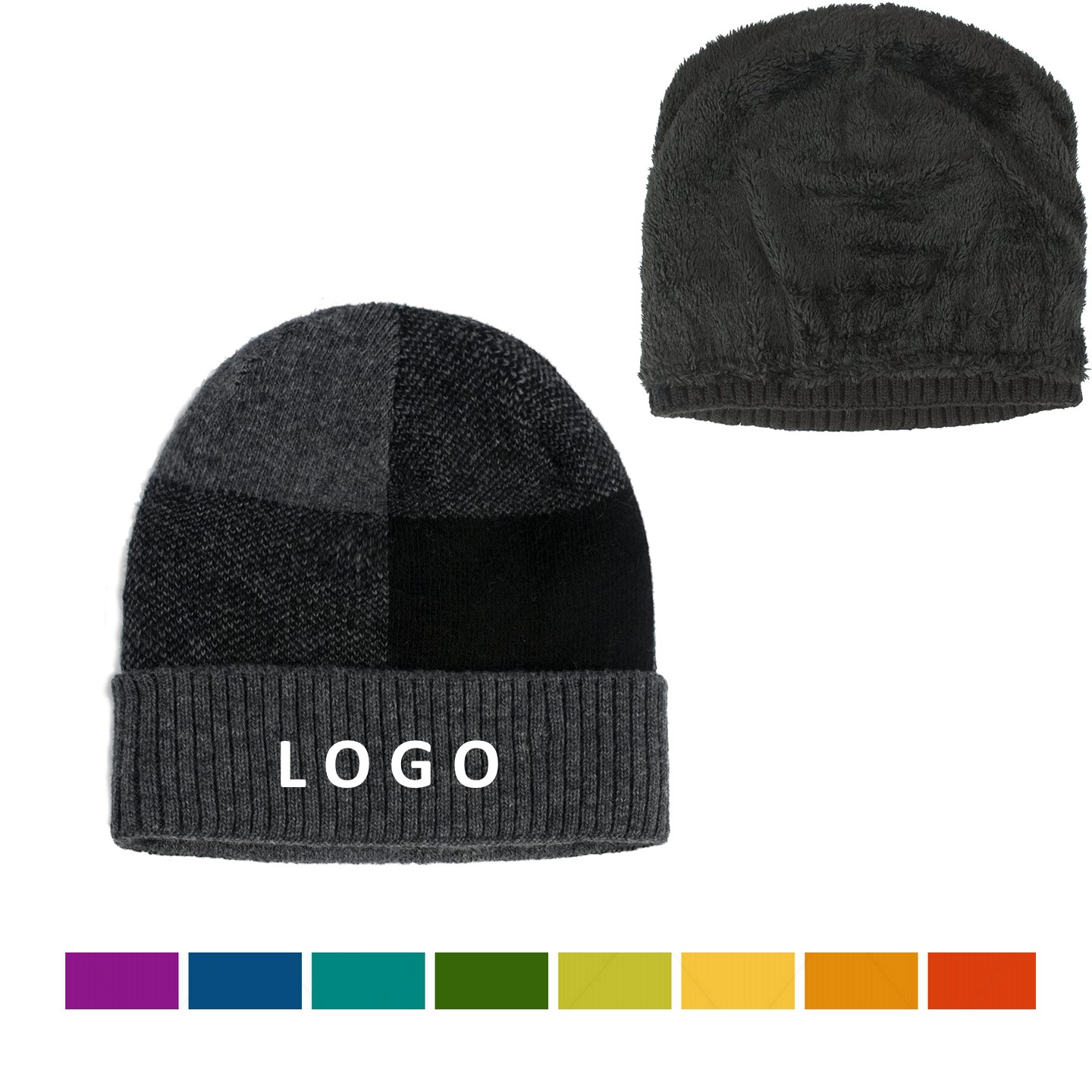 Sherpa Fleece Lining Wool Color Patch Beanie 2