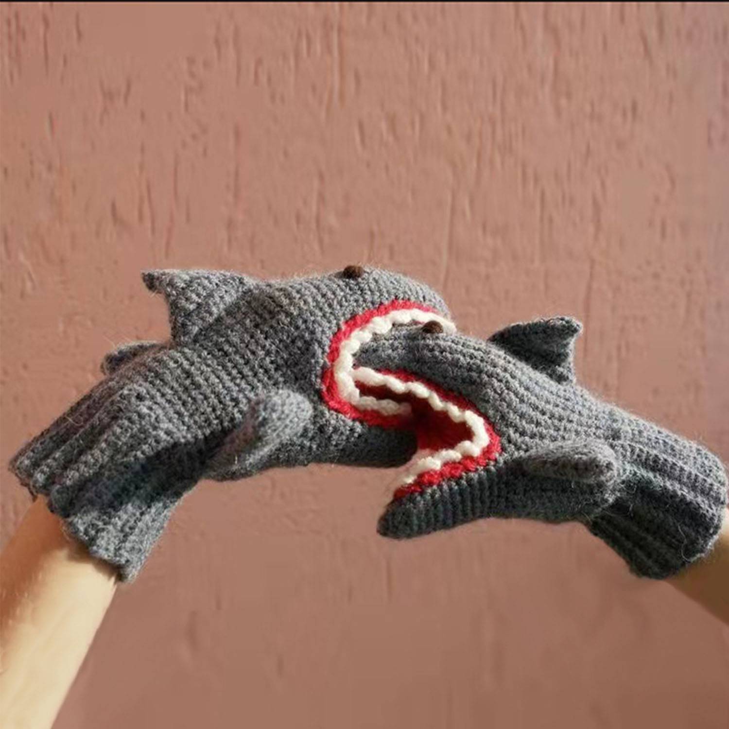 Polyester Mittens Knitted Shark Gloves 3