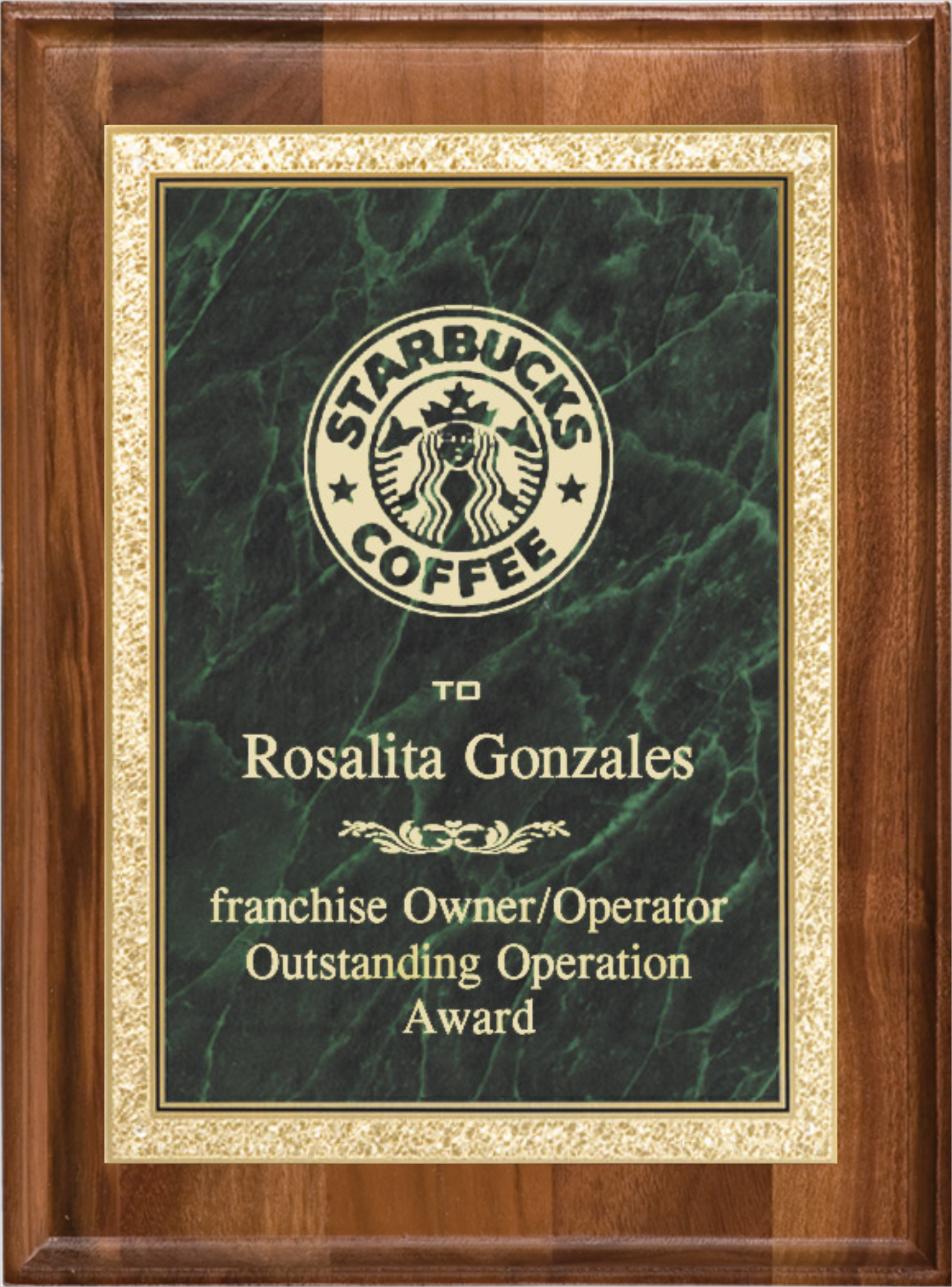 Walnut Rectangle Plaque w/Green Brass Engraving Plate (7" x 9") 2
