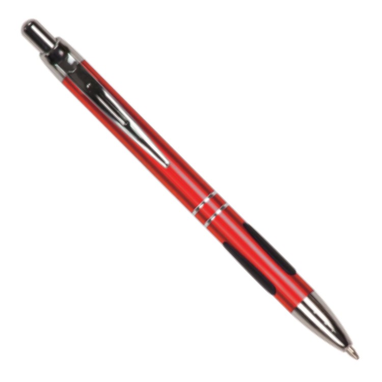 Laser Engraved Red Ball Point Pen with Rubber Gripper 1
