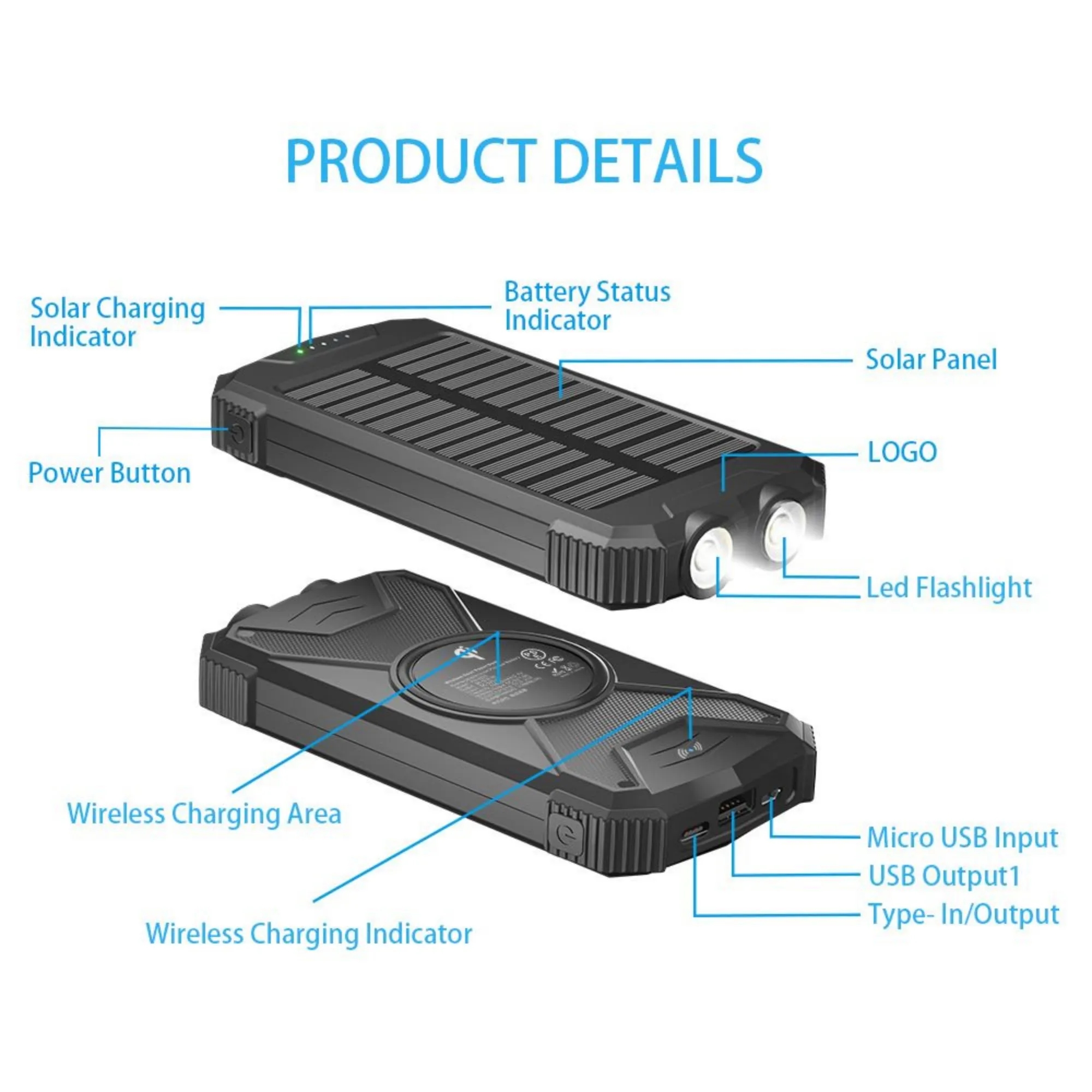 10,000 Mah Multifunction Solar Power Bank With Flashlight 3