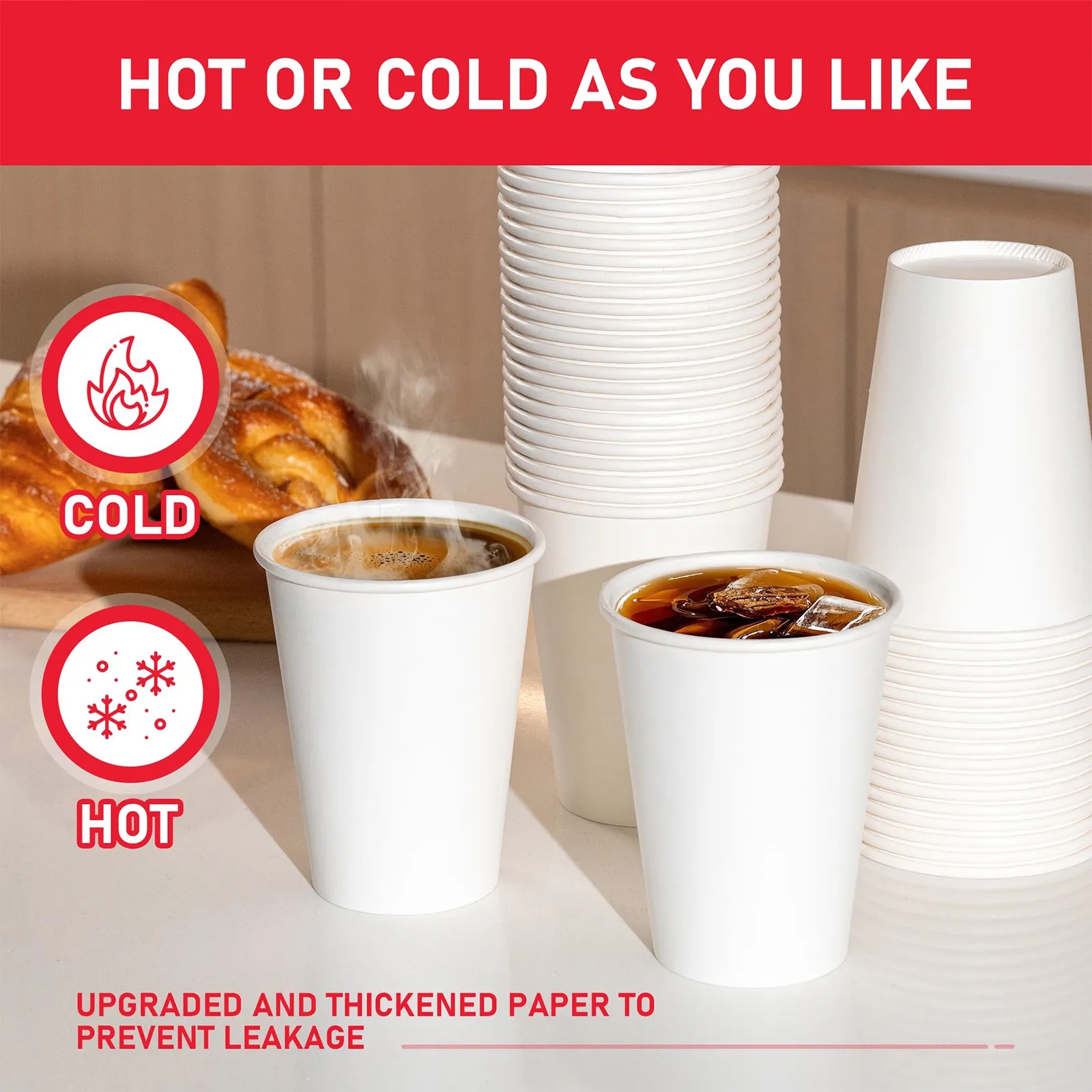Leak Proof Disposable Paper Cup 3 oz 8 oz 12 oz 16 oz 22 oz 5