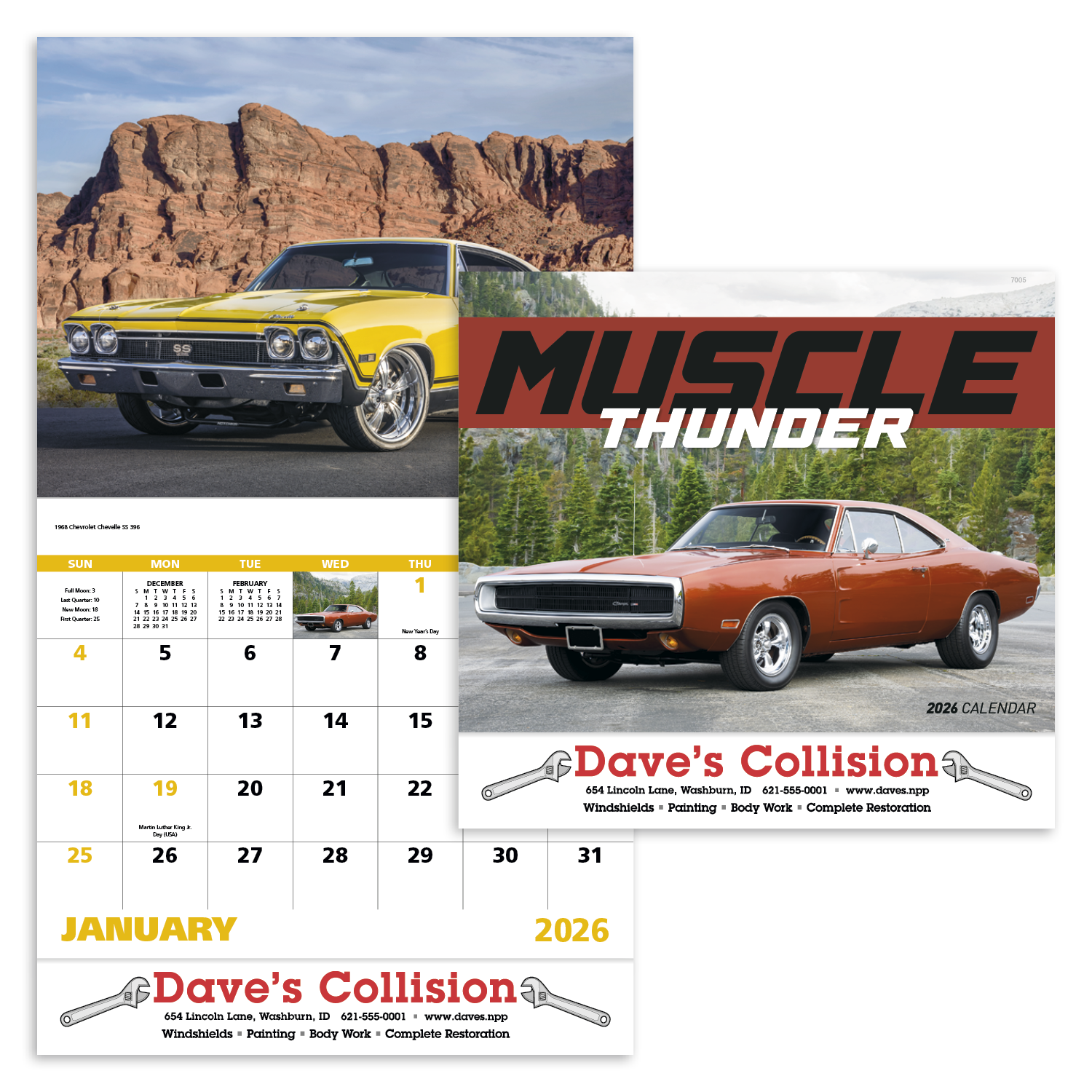 13 Month Muscle / Thunder Car Wall Calendar - Stapled 3