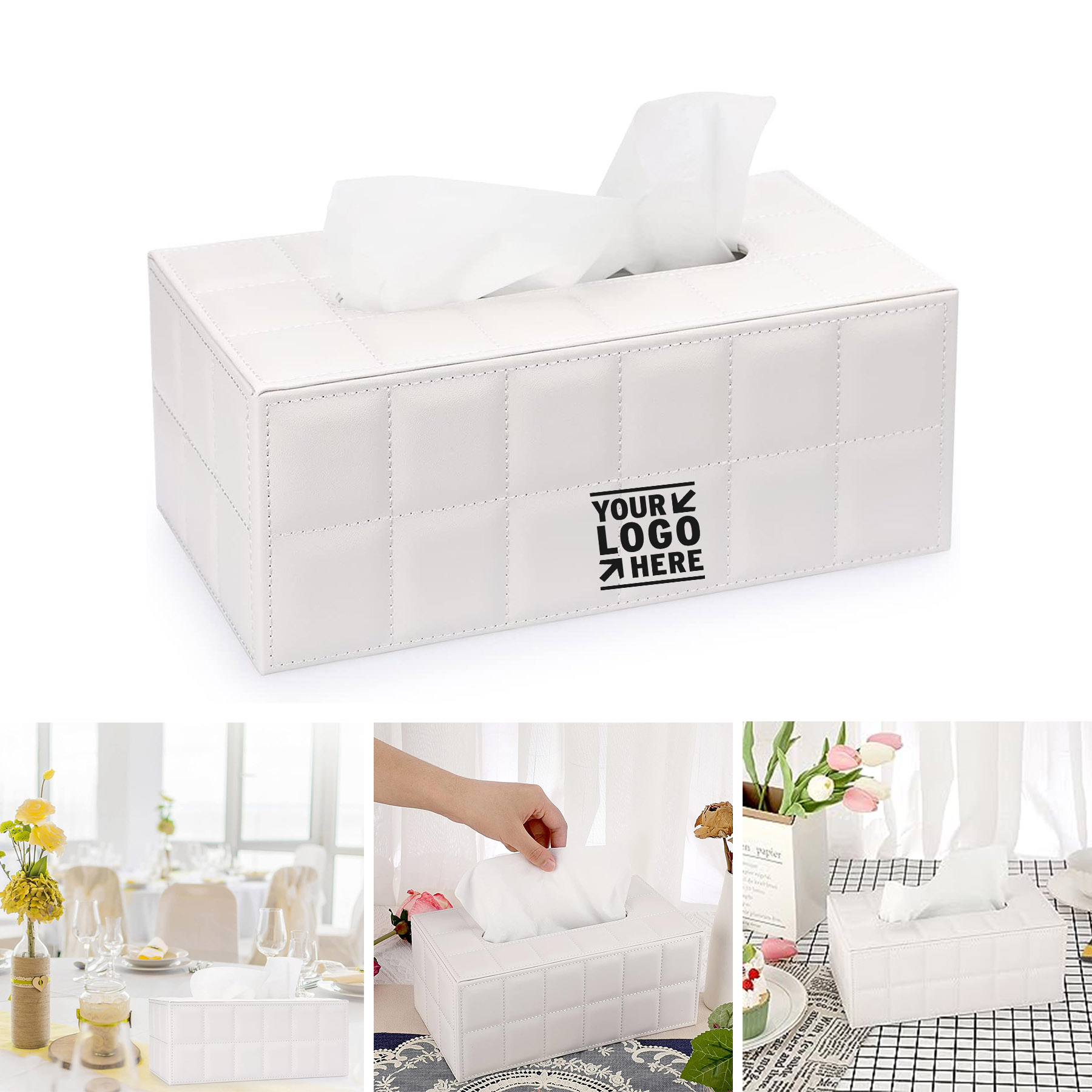  Vanity Dresser Magnetic Bottom Rectangular Leather Stylish Decorative PU Tissue Box Holder With Co 2