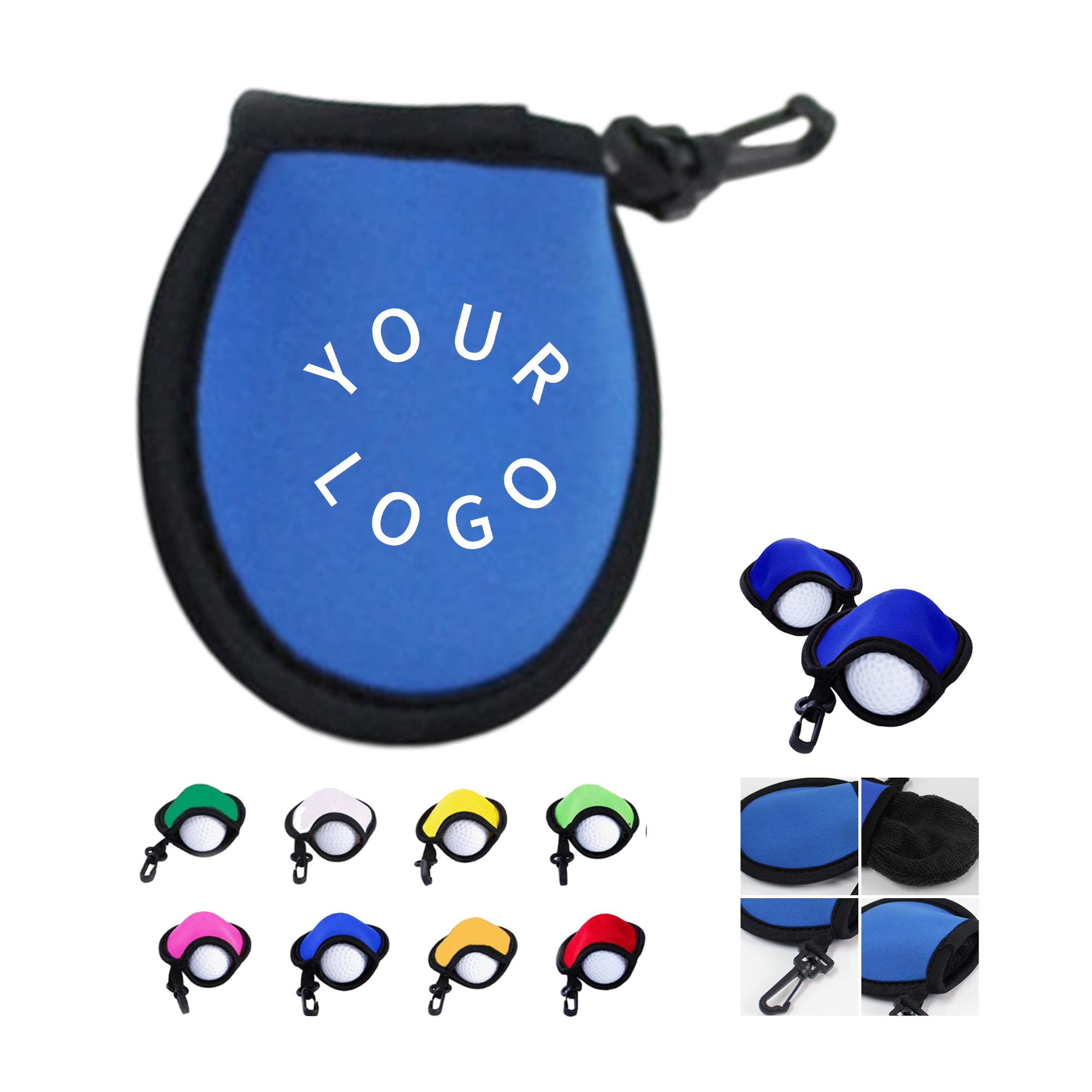 Golf Ball Cleaning Pouch With Clip - 3.9x3.9" Soft Water-Resistant Material 10