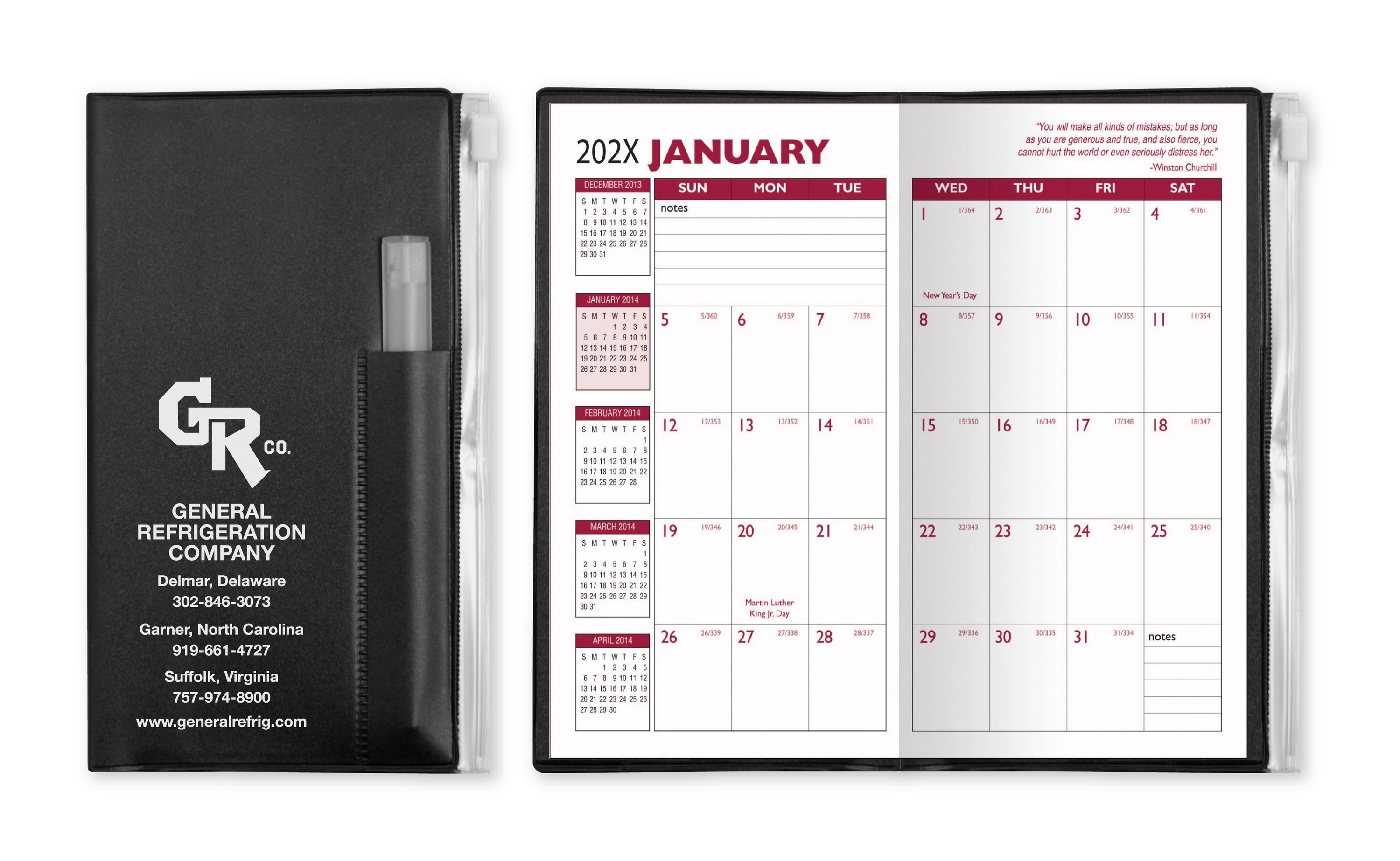 Monthly Zip Back Planner & Clear Pen - Solid Color (2 Color Insert) 2
