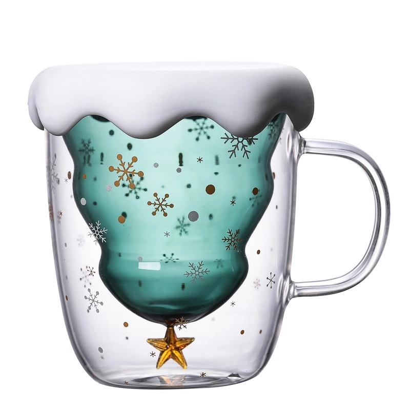 Christmas Tree Shaped Double Wall Insulated Glass Mug 4
