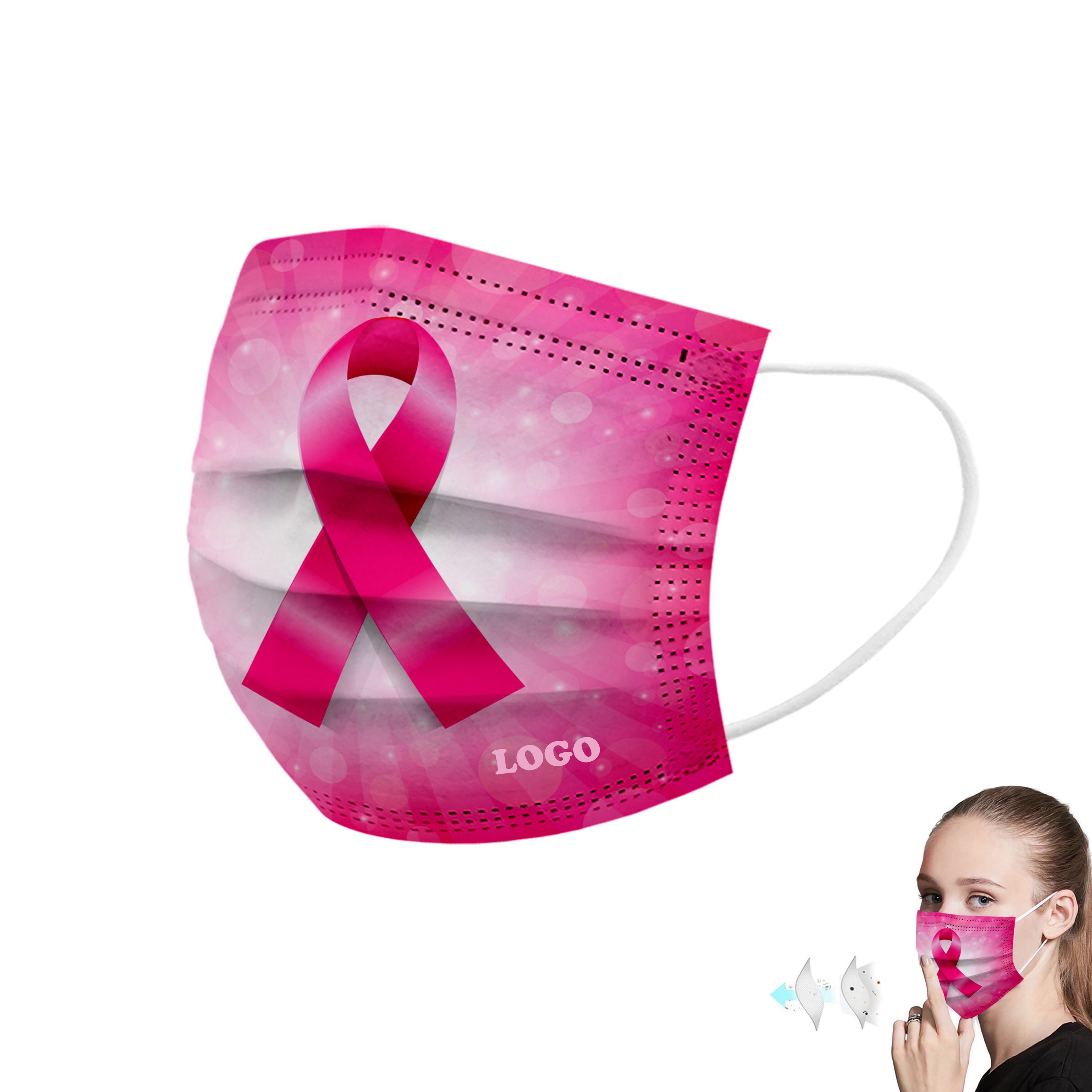 Pink Ribbon Disposable Face Mask (direct import) 1