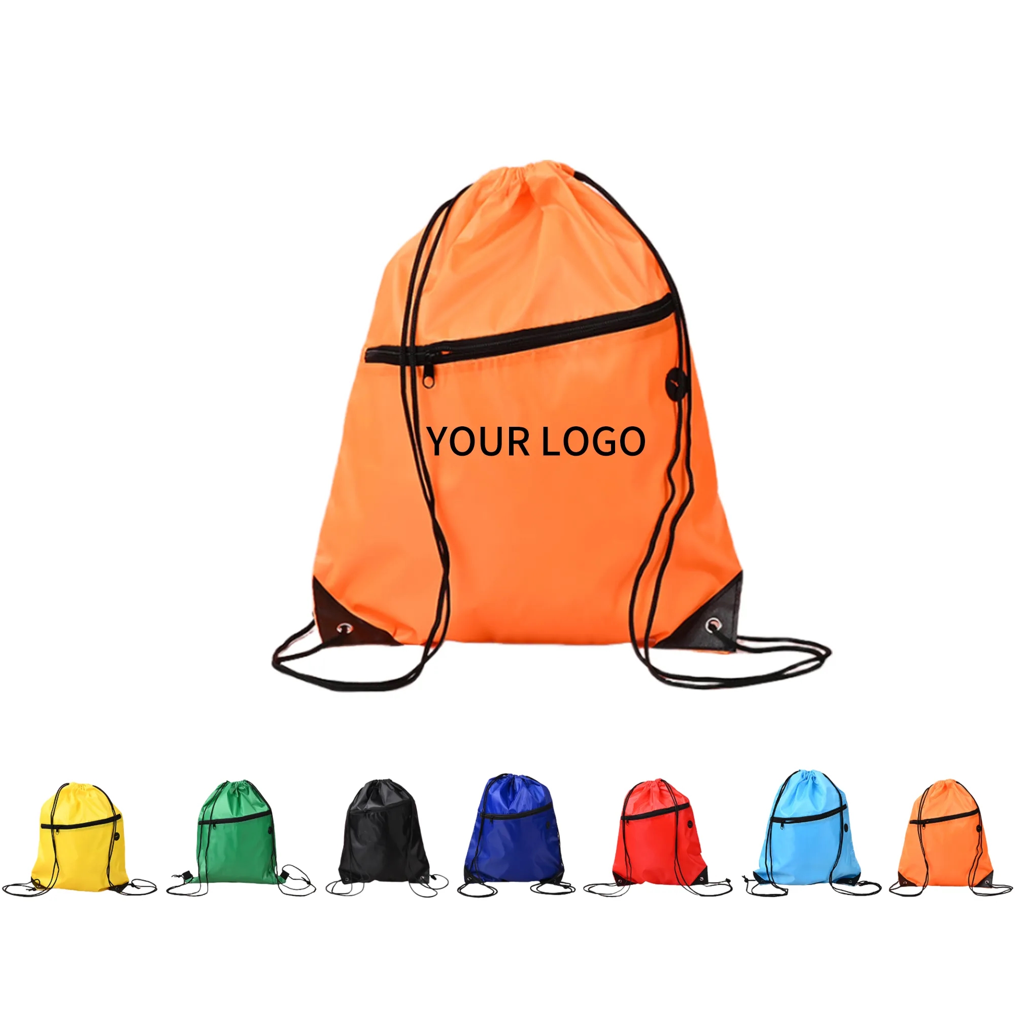 Zipper Front Polyester Drawstring Backpack 10