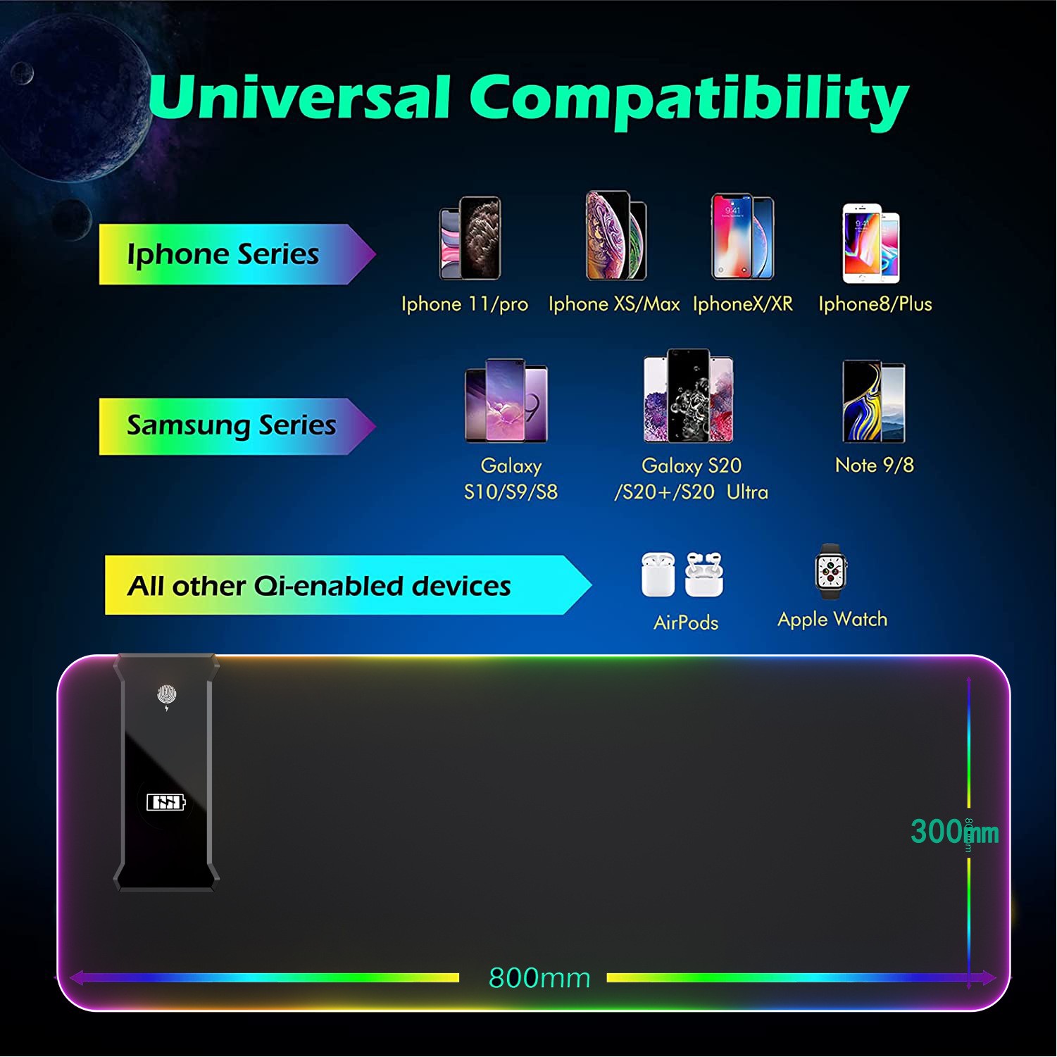 10W Wireless Charging Rgb Gaming Mouse Pad With Usb Port 4