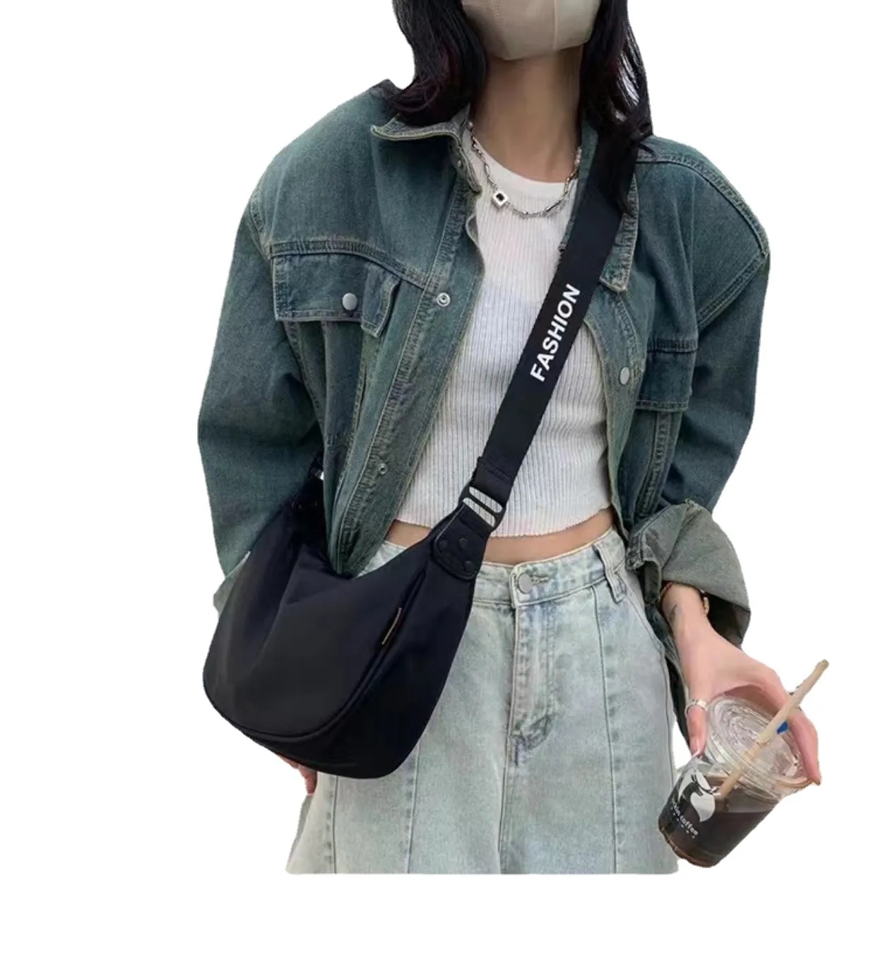 Nylon wide strap large capacity crossbody bag 3
