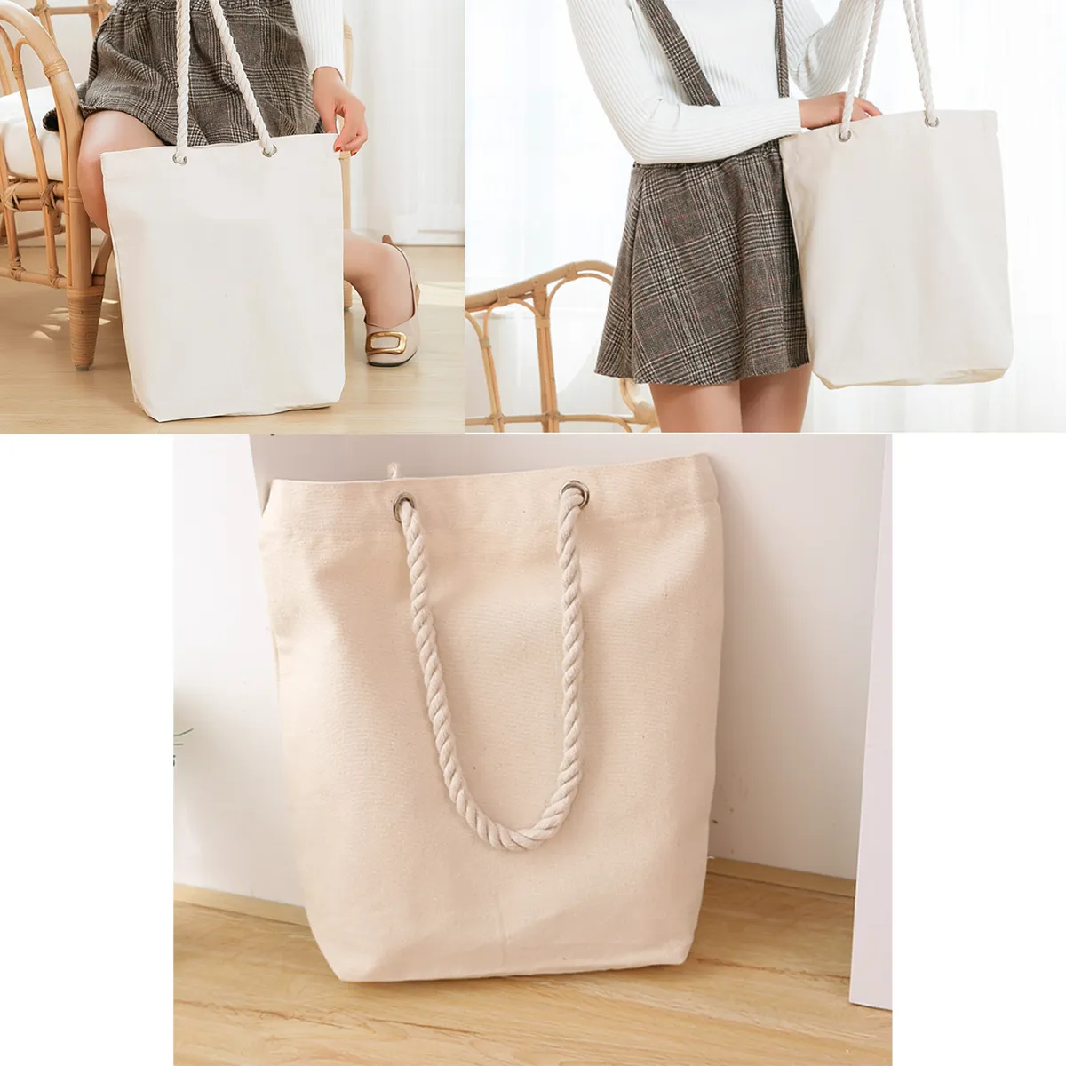 Reusable Canvas Beach Rope Handle Bulk Tote Bag 4