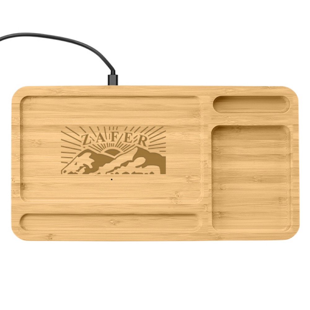 Bamboo Desk Organizer Wireless Charger 2