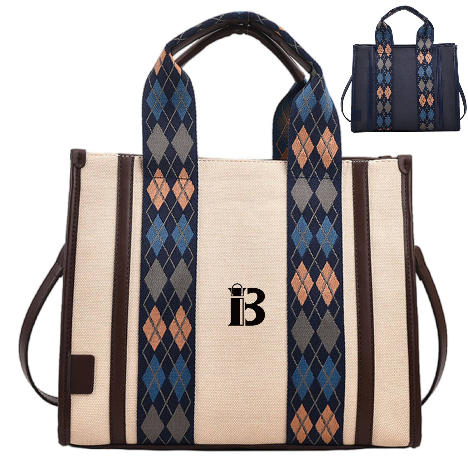 Canvas Crossbody Bag Fashion Color Clash Tote for Women 2
