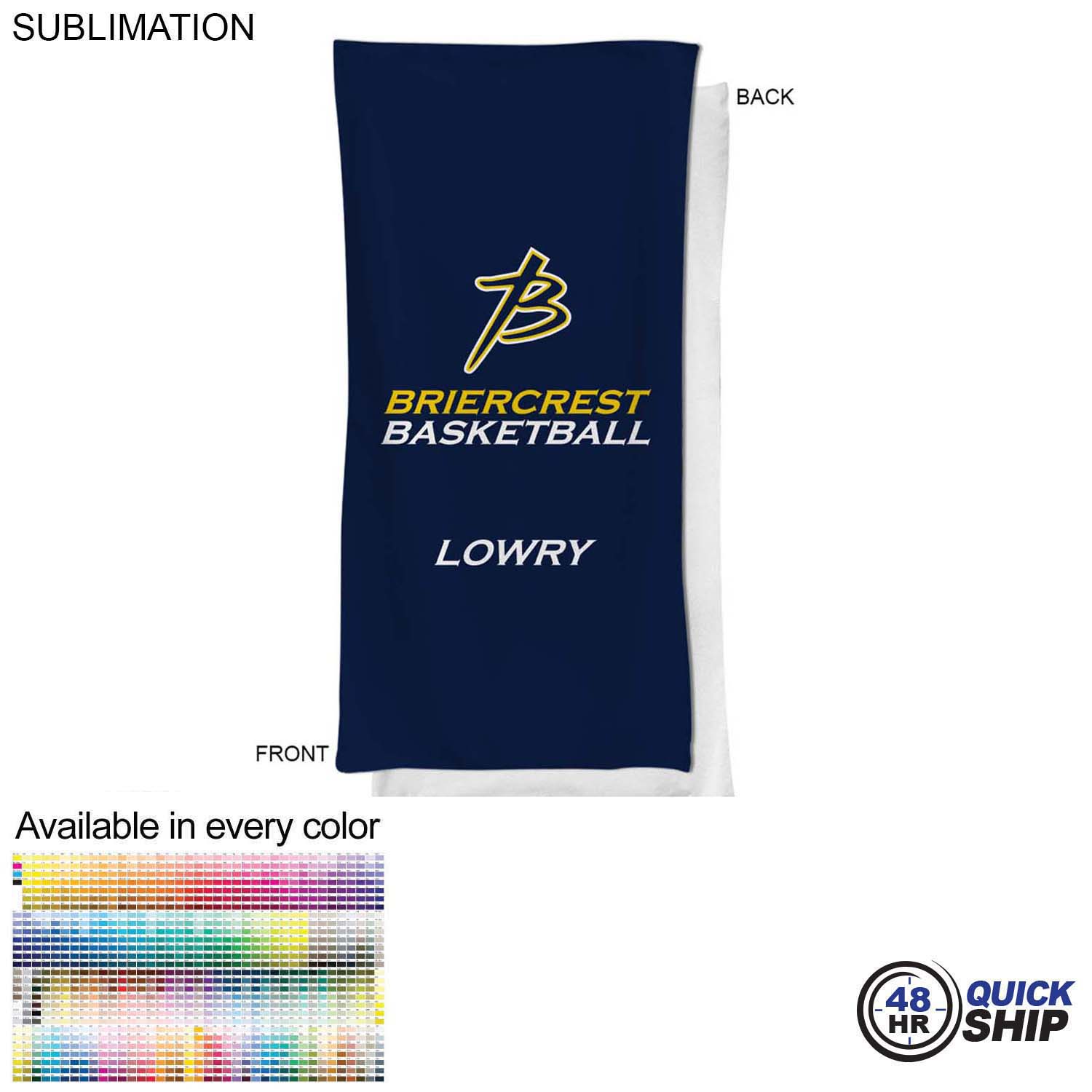 48 Hr Quick Ship - Team Towel in Microfiber Dri-Lite Terry, 20x40, Sublimated bench, neck towel 3