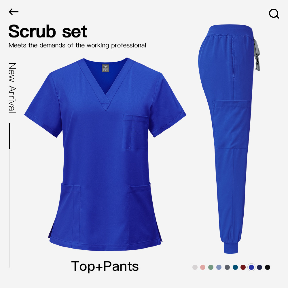 Medical Uniform Scrubs for Women Set V-Neck Pocket Top and Pants 7