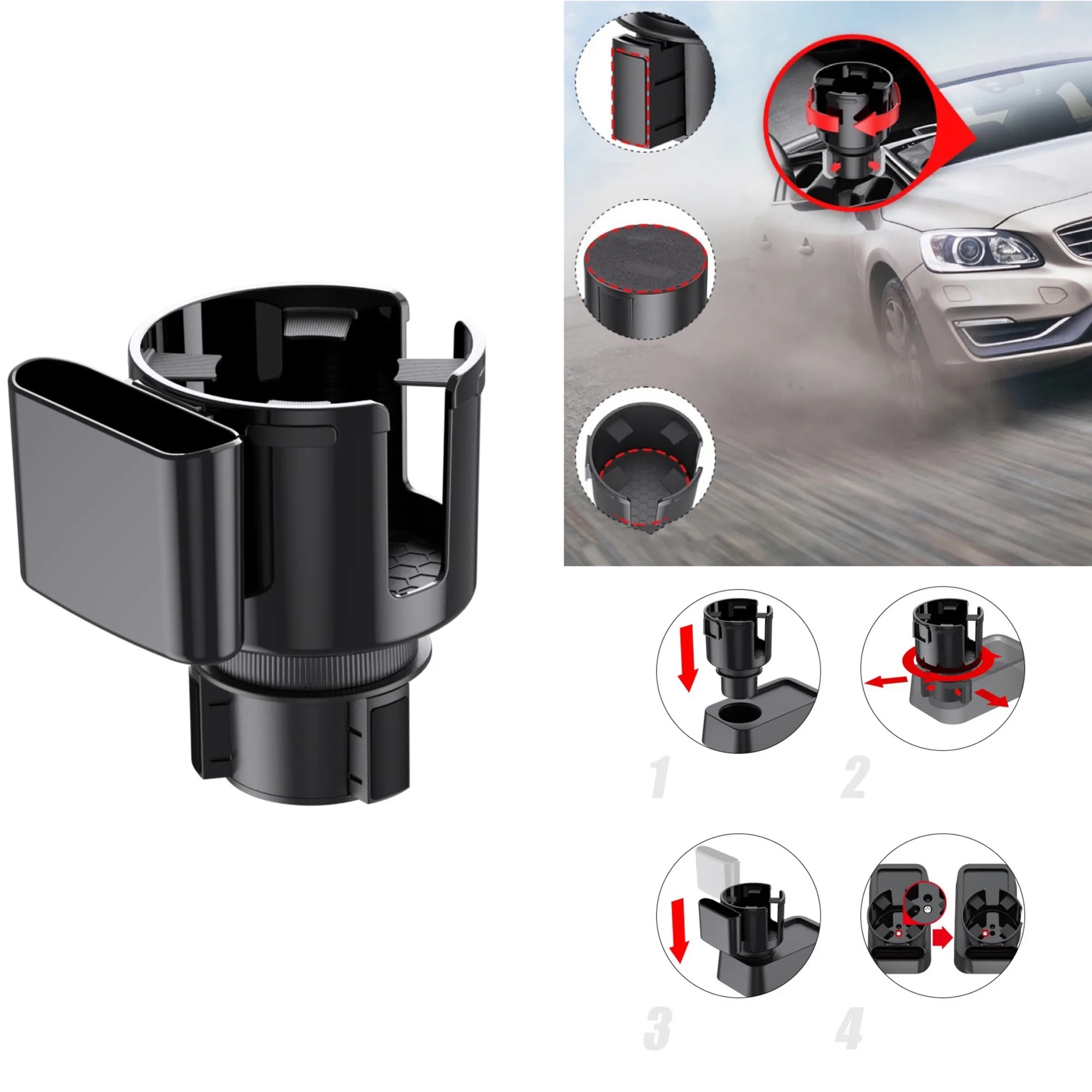 2-in-1 Car Cup Holder Expander Adapter with Adjustable Base 2