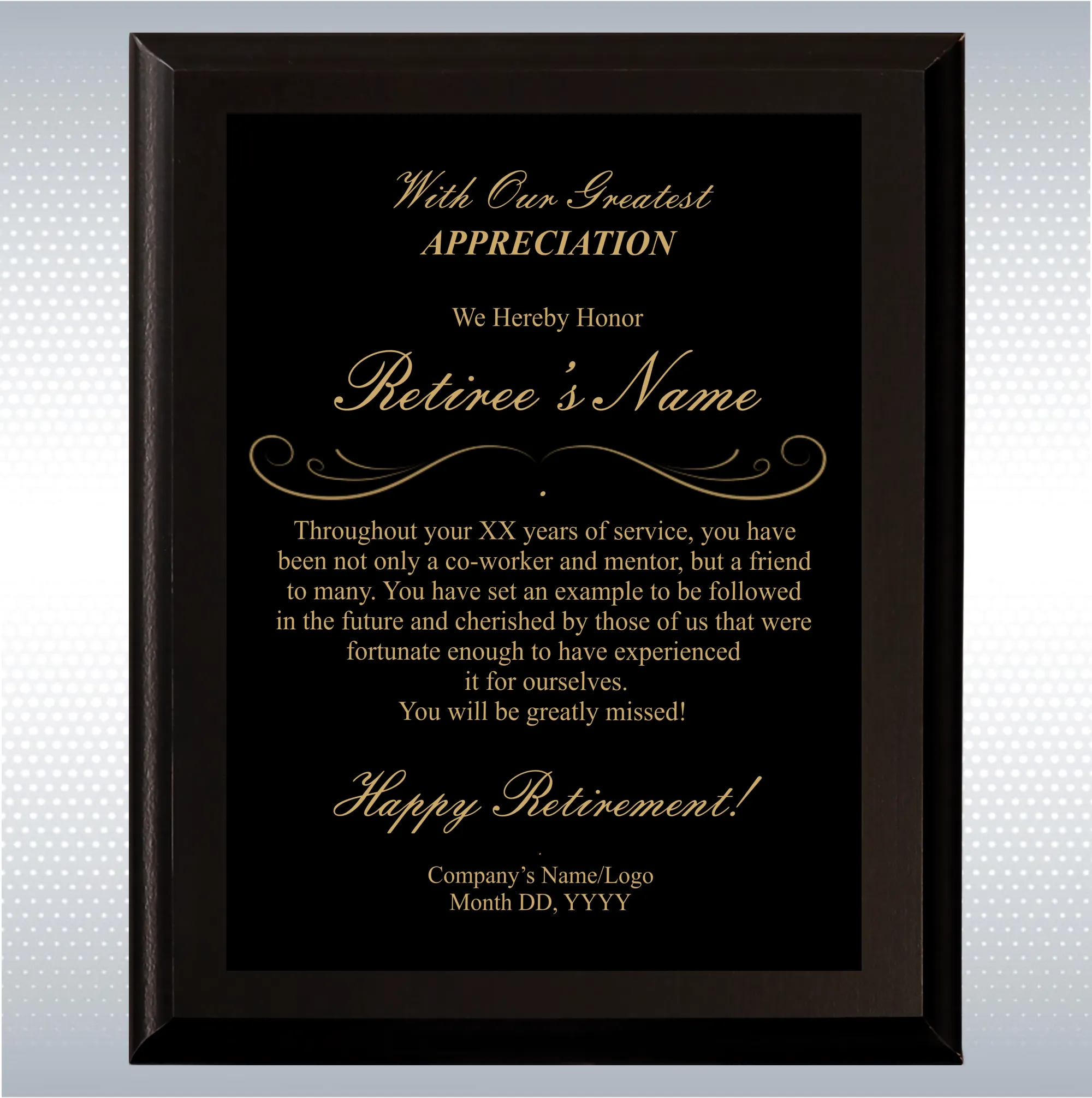 Black Matte Retirement Gift Award Plaque 3