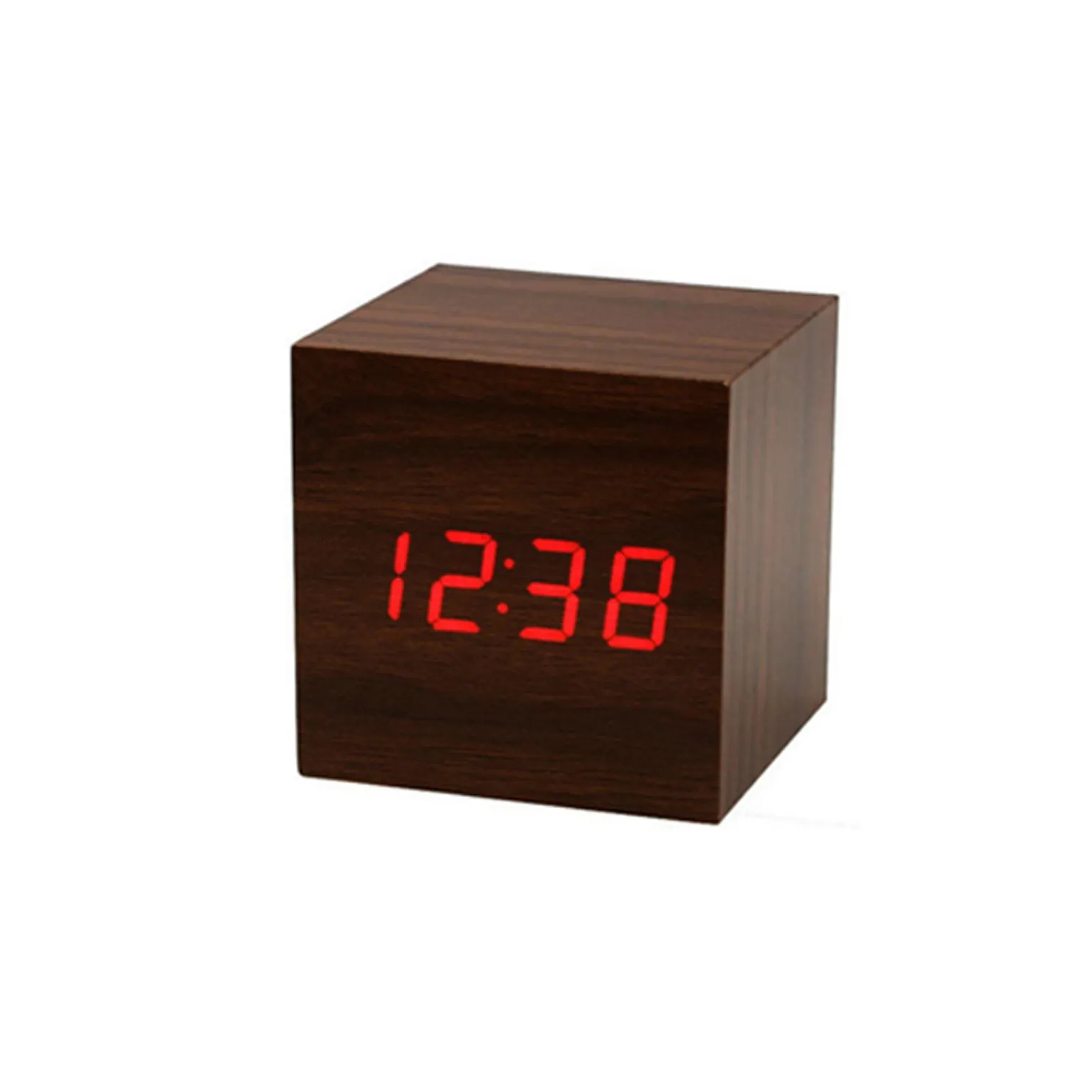 Bamboo Wood LED Cube Alarm Clock 2