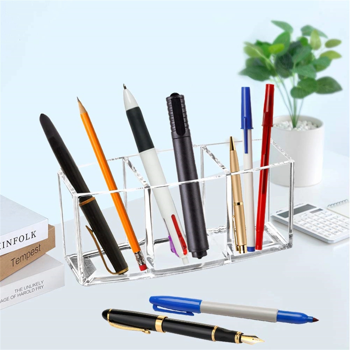 Clear Makeup Brush Holder Organizer with 3 Slots 3