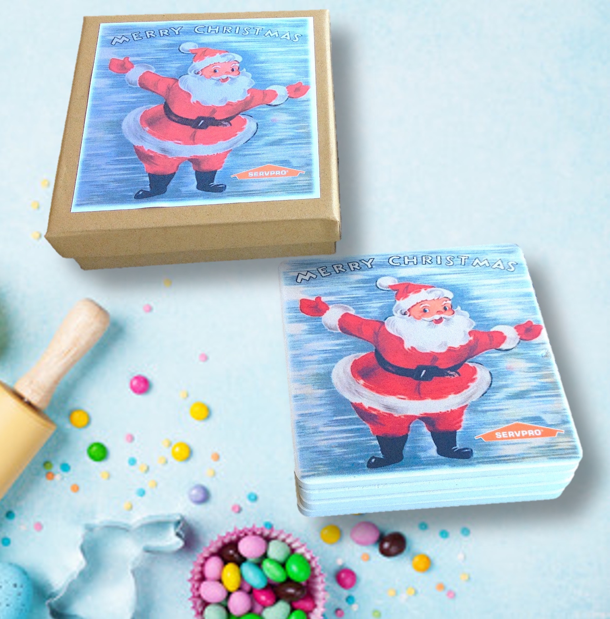 4 Square Absorbent Stone Coaster Gift Box Set with Printed Label 1