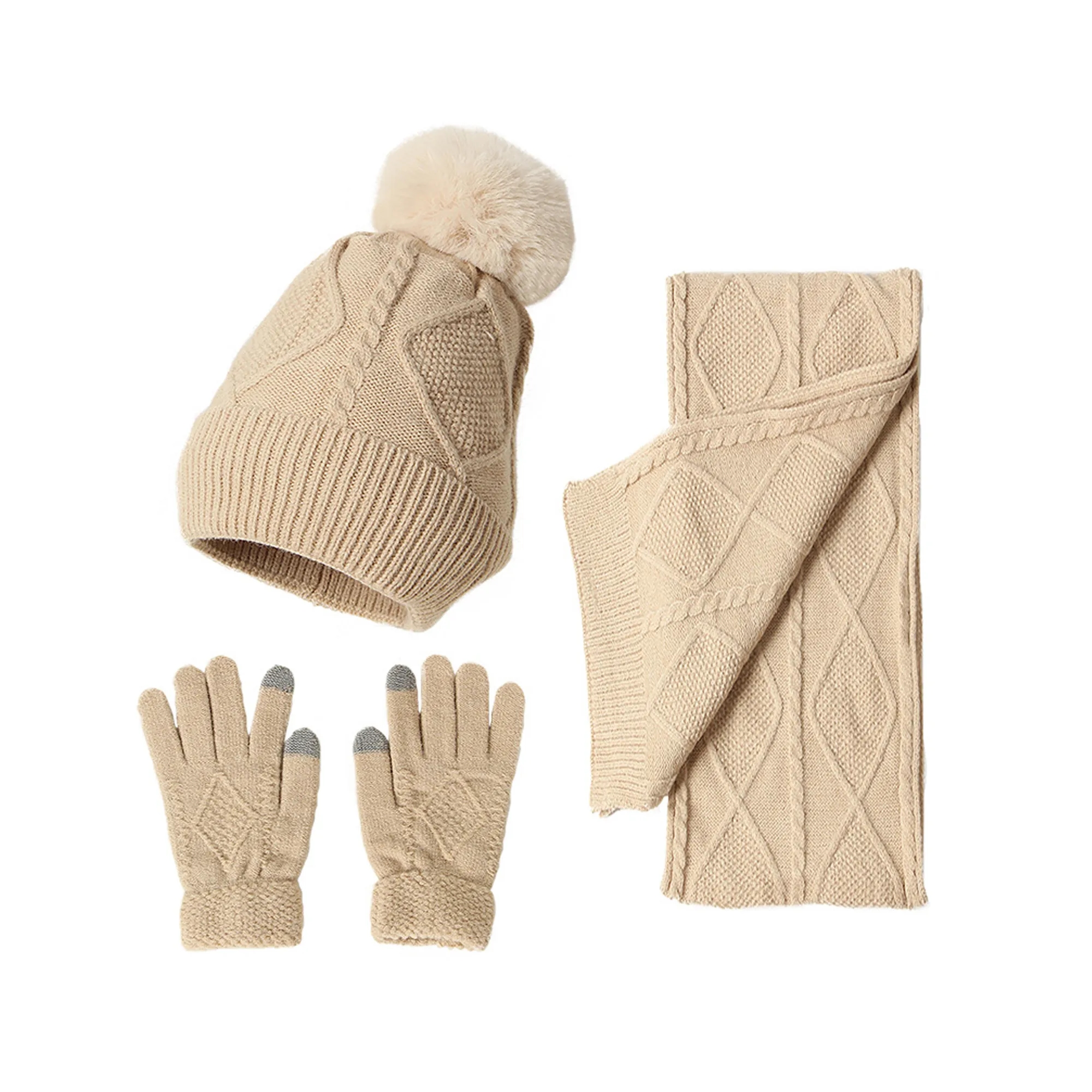 Winter Thickened Knit Warm Three Piece Set MOQ10pcs 7